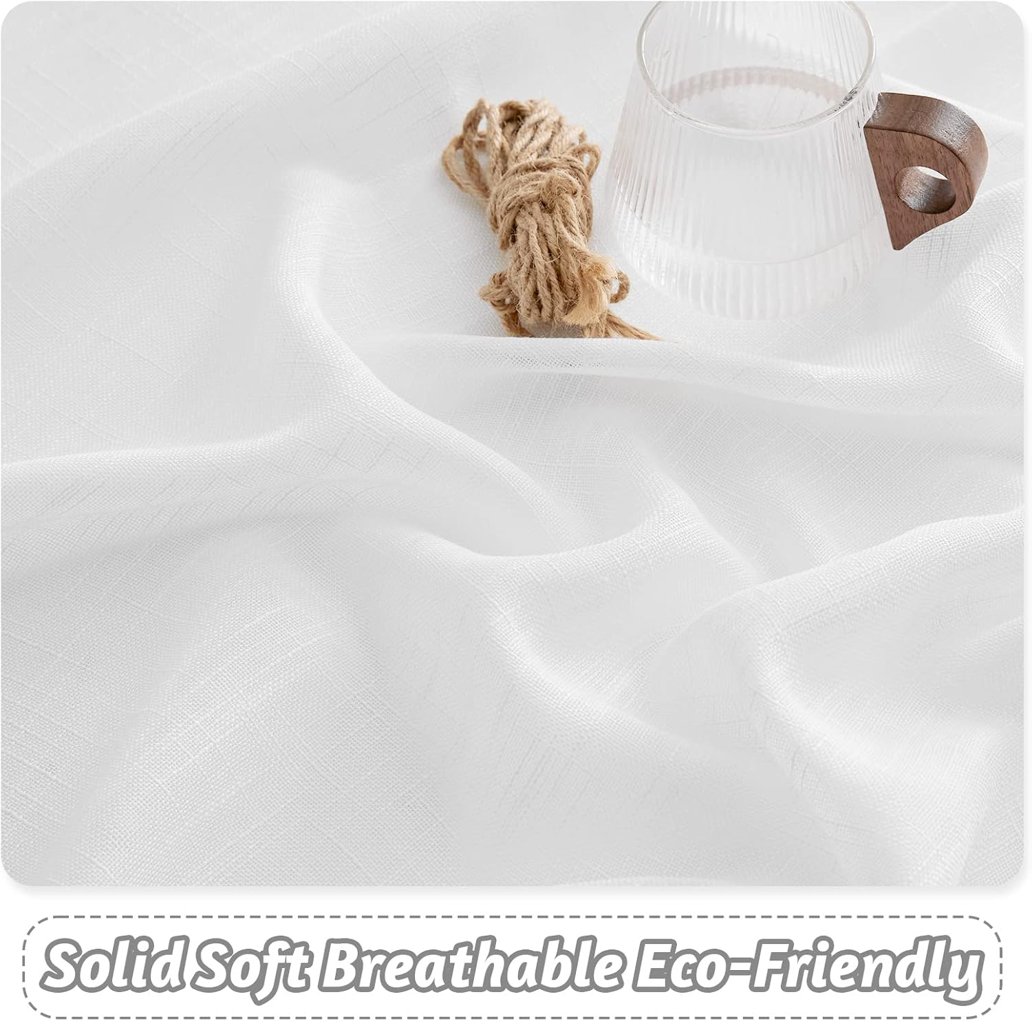 RYB HOME White Semi Sheer Curtains 84 inches Long - Living Room Curtains for Half Privacy, Linen Textured Sheer Light Filtering Vertical Window Drapes for Bedroom Dining, Width 52 inch, 2 Panels - Image 4