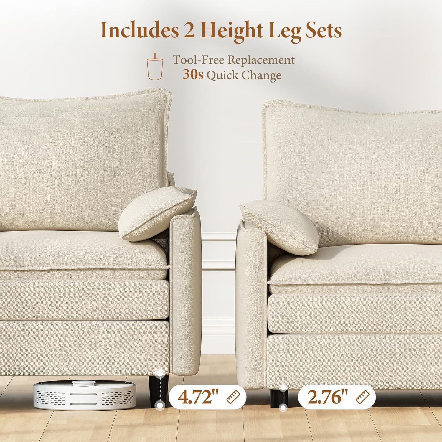 Alternative view of Vesgantti 108" Modular Sectional Sofa, Comfy Cloud Couch with Movable Ottoman Deep Seat Chenille L Shaped Modular Sofa, Sectional Couches for Living Room, Bedroom and Apartment, Beige