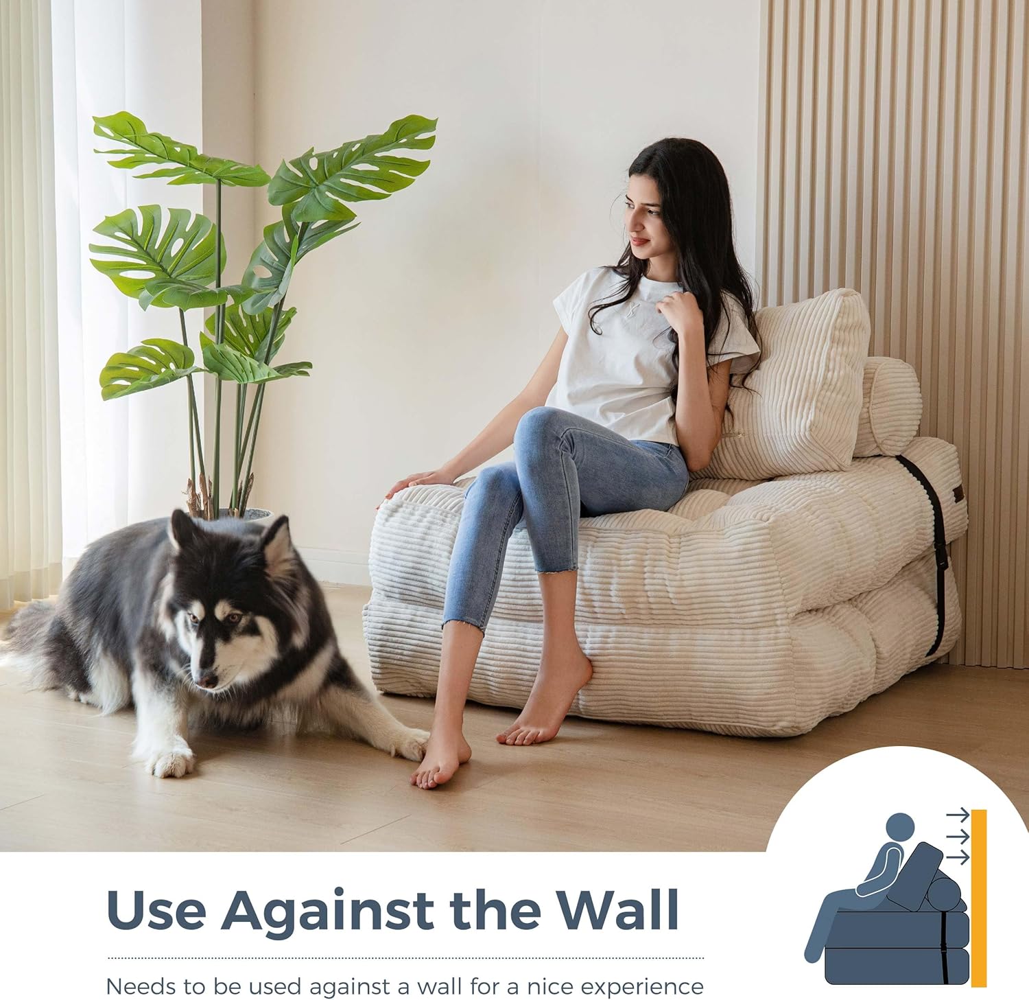 Alternative view of MAXYOYO Folding Sofa Bed, Convertible Sleeper Chair with Pillow Foldable Mattress with Back Support, Portable Fold Out Chair Bed Comfy Floor Sofa Lounge for Living Room Bedroom, Beige, Single