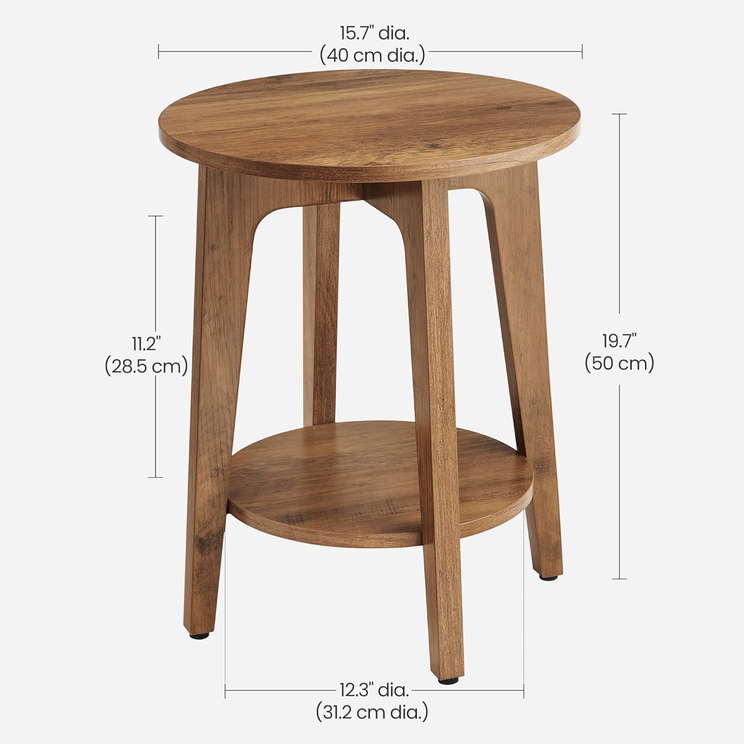 Alternative view of VASAGLE MAEZO Collection - Side Table, 2-Tier Small Round End Table, Nightstand with Tapered Legs, Curved Transitions, for Small Spaces, Living Room, Bedroom, Rustic Walnut ULET283T41