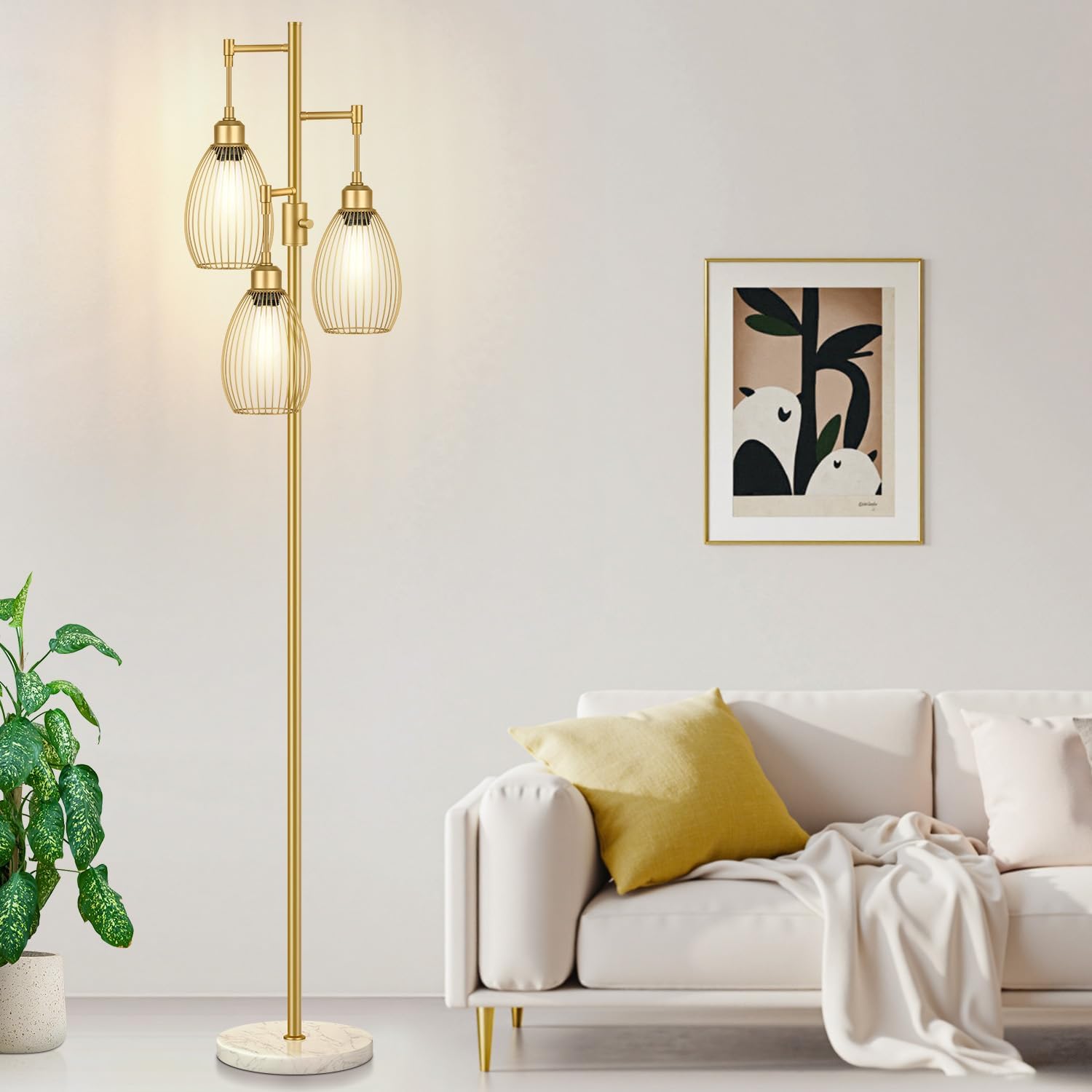 Dimmable Floor Lamp, 3 x 800LM LED Edison Bulbs Included, Farmhouse Industrial Floor Lamp Standing Tree Lamp with Elegant Teardrop Cage Tall Lamps for Living Room Bedroom Office Dining Room-Black - Image 8