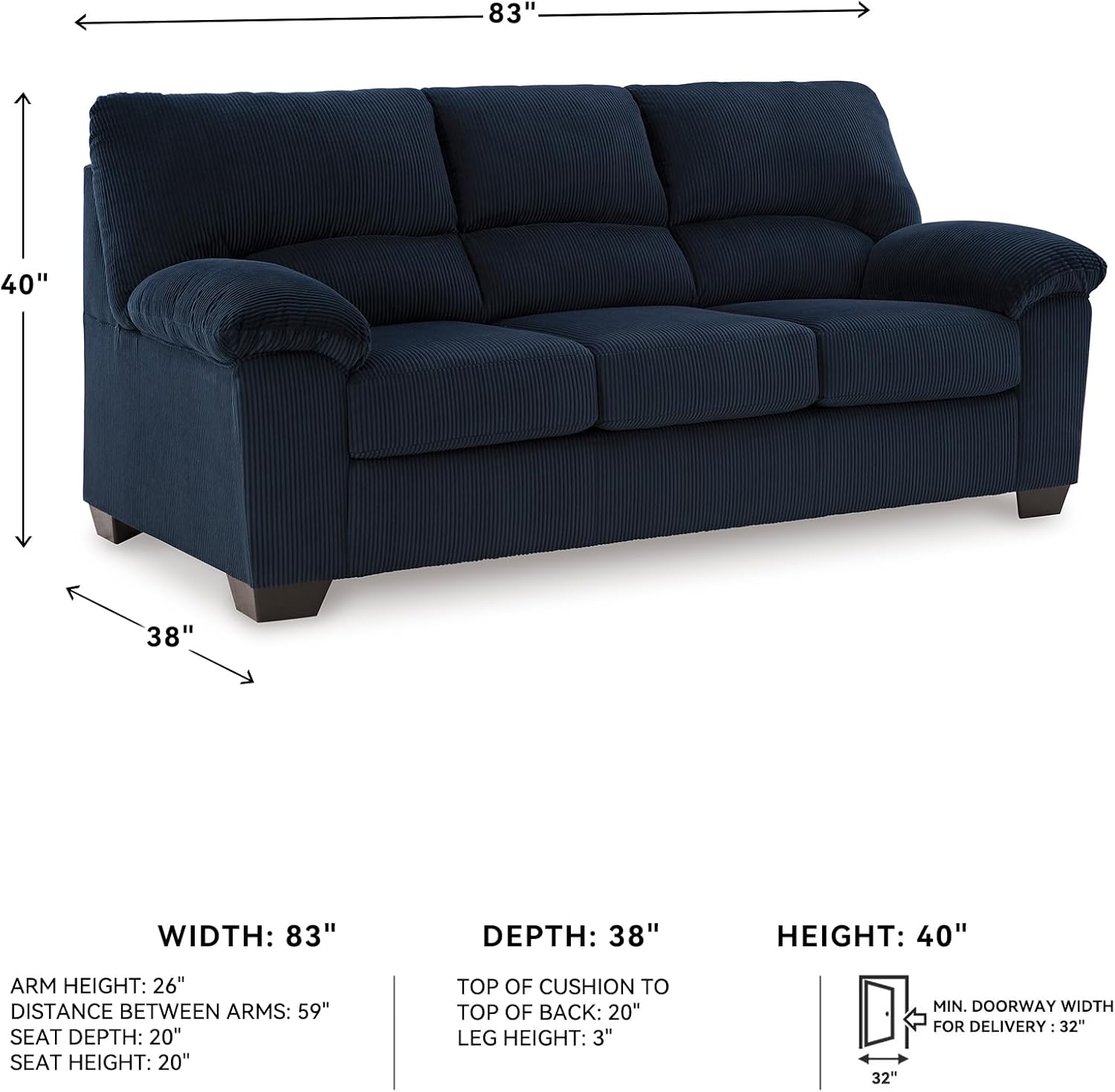 Alternative view of Signature Design by Ashley SimpleJoy Contemporary Sofa for Living Room, Blue