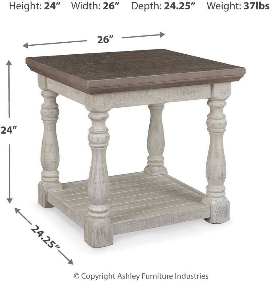 Alternative view of Signature Design by Ashley Havalance Farmhouse Rectangular End Table, Floor Shelf, Wood, 26" W x 24.13" D x 24" H, Vintage Gray & White with Weathered Finish
