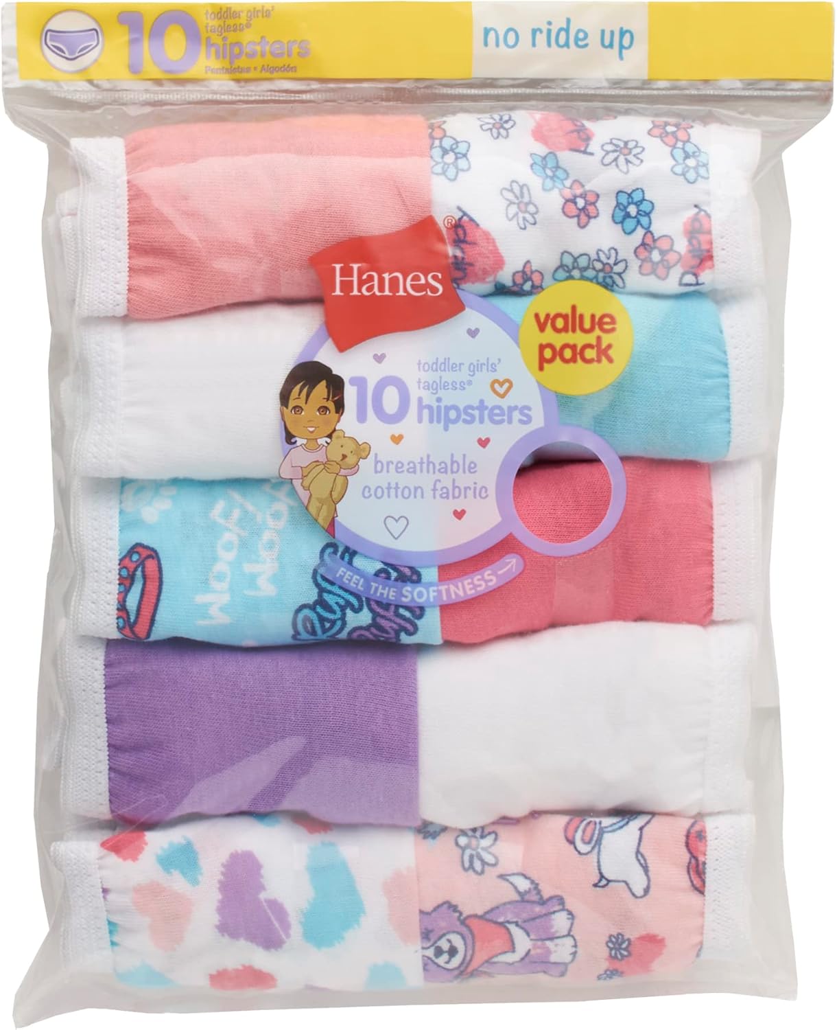 Alternative view of Hanes girls And Toddler Underwear, Cotton Knit Tagless Brief, Hipster, and Bikini Panties, Multipack (Colors May Vary)