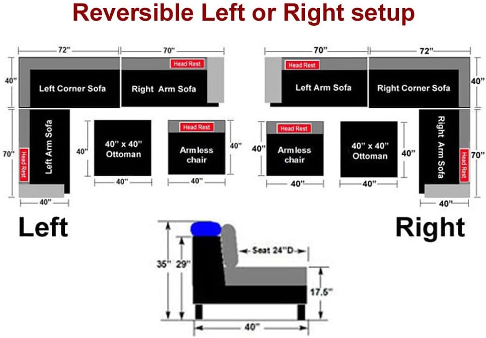 Stendmar L Shape U Shape Reversible Modern Microfiber Fabric Sectional Couch Sofa Set S150DBR