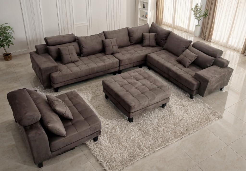 Alternative view of Stendmar L Shape U Shape Reversible Modern Microfiber Fabric Sectional Couch Sofa Set S150DBR