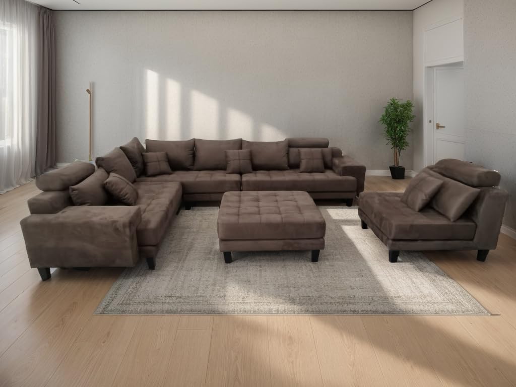 Stendmar L Shape U Shape Reversible Modern Microfiber Fabric Sectional Couch Sofa Set S150DBR - Image 3
