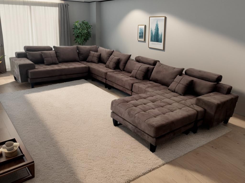 Stendmar L Shape U Shape Reversible Modern Microfiber Fabric Sectional Couch Sofa Set S150DBR - Image 4