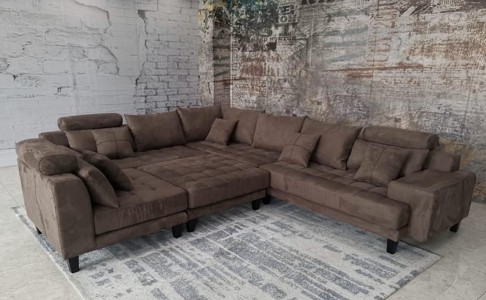 Stendmar L Shape U Shape Reversible Modern Microfiber Fabric Sectional Couch Sofa Set S150DBR - Image 6