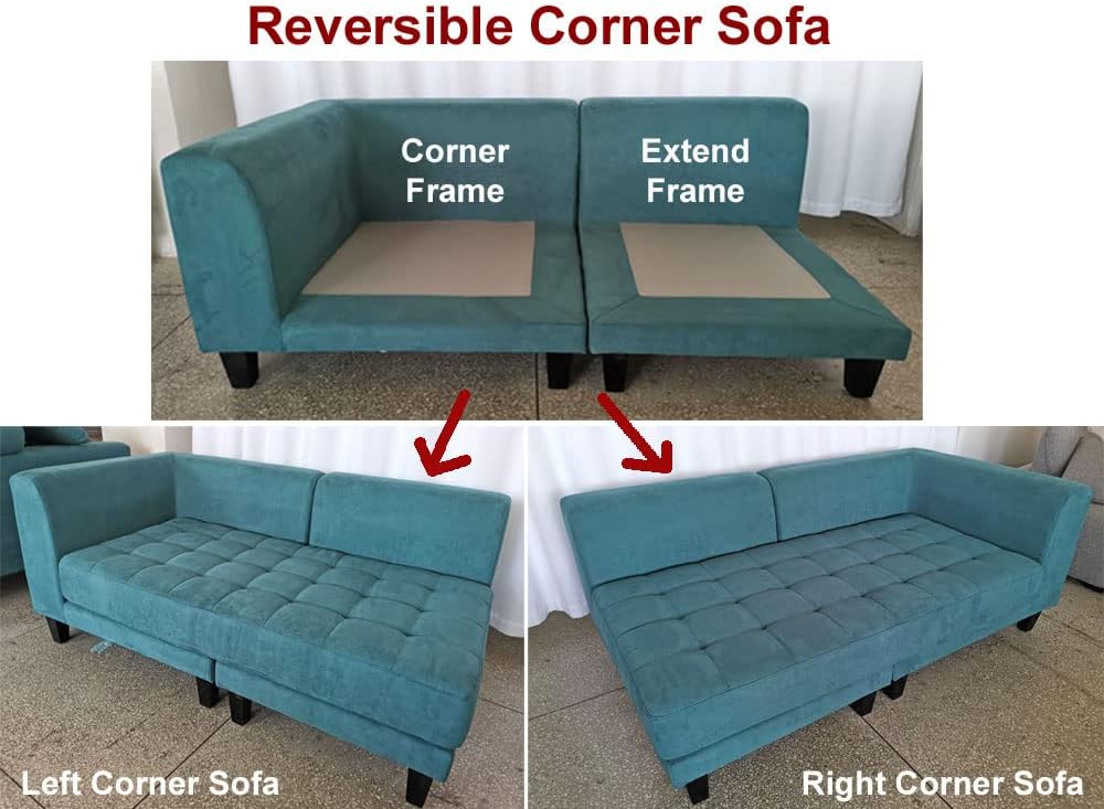 Stendmar L Shape U Shape Reversible Modern Microfiber Fabric Sectional Couch Sofa Set S150DBR - Image 7