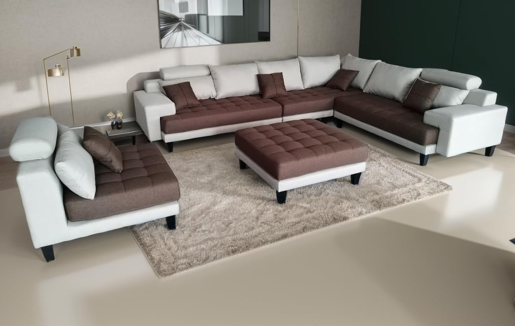 Stendmar L Shape U Shape Reversible Modern Microfiber Fabric Sectional Couch Sofa Set S150DBR - Image 9