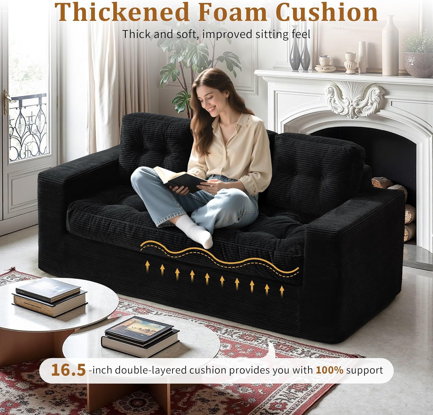 Alternative view of Korser Boneless Couches for Living Room, 74" Modern 3 Seater Sofa with Deep Seat, Comfy Cloud Sofa with Corduroy Fabric, No Assembly Couch, Bean Bag Couch for Bedroom, Dorm, Apartment