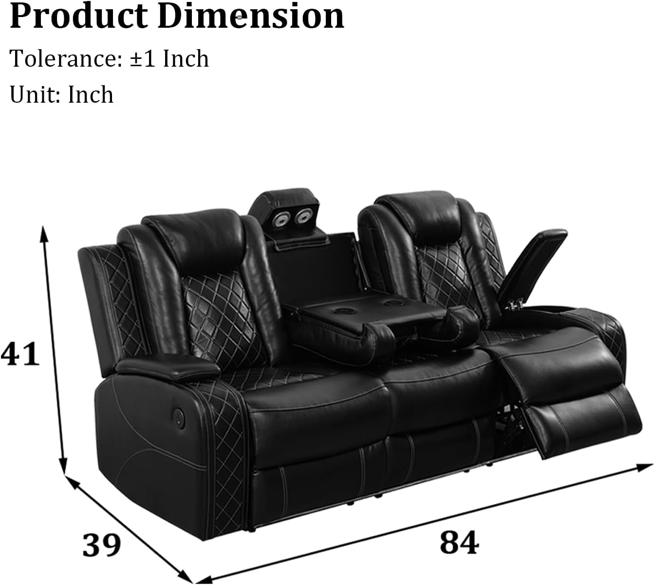 SIENWIEY Leather Power Recliner Sofa Set with LED Light，Living Room Furniture Set, Leather Reclining Sofa Set with USB Port Storage Armrest(3 Seats Sofa, Black)