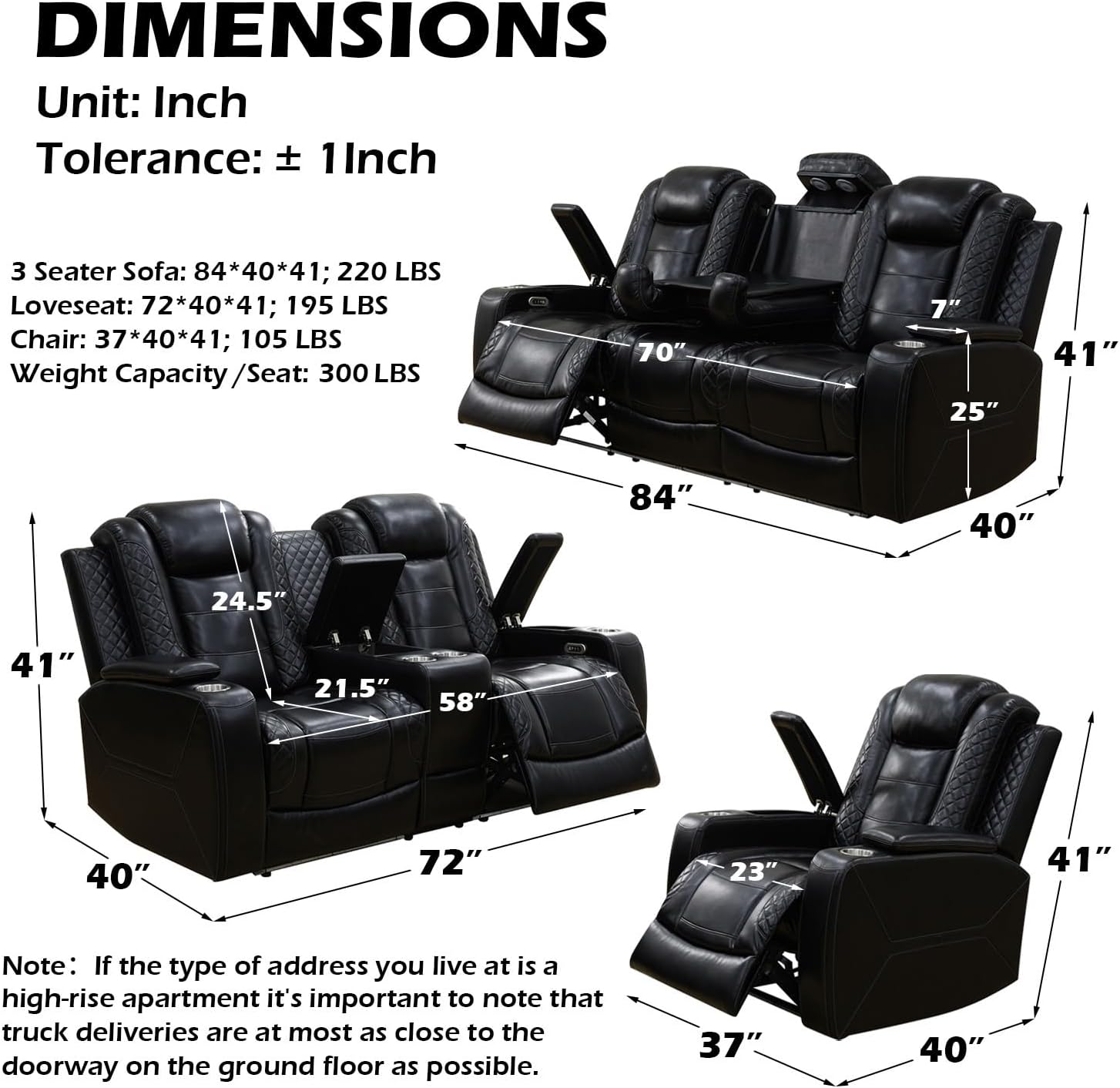 SIENWIEY Power Recliner Sofa Set with LED Lights for Living Room Furniture Set, Black Leather Reclining Couch Set, Recliner Couch with USB Port and Cup Holders, Loveseat and Chair