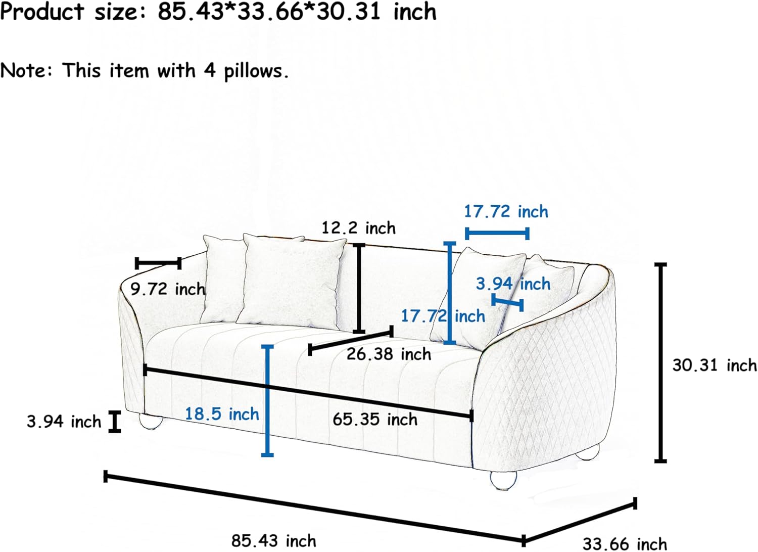 TUBAIHON 2 Piece Comfy Living Room Furniture Velvet Couch Sofa Set,Upholstered 3 Seater Sofa & Armchair Couch with Gold Legs & 5 Pillows for Home,Office,Apartment