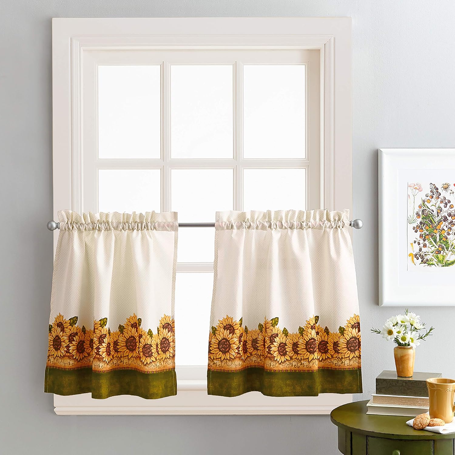 Alternative view of Curtainworks Sunflower Garden Window Kitchen Curtain Tier and Valance, Yellow, 36-Inch Tier Set