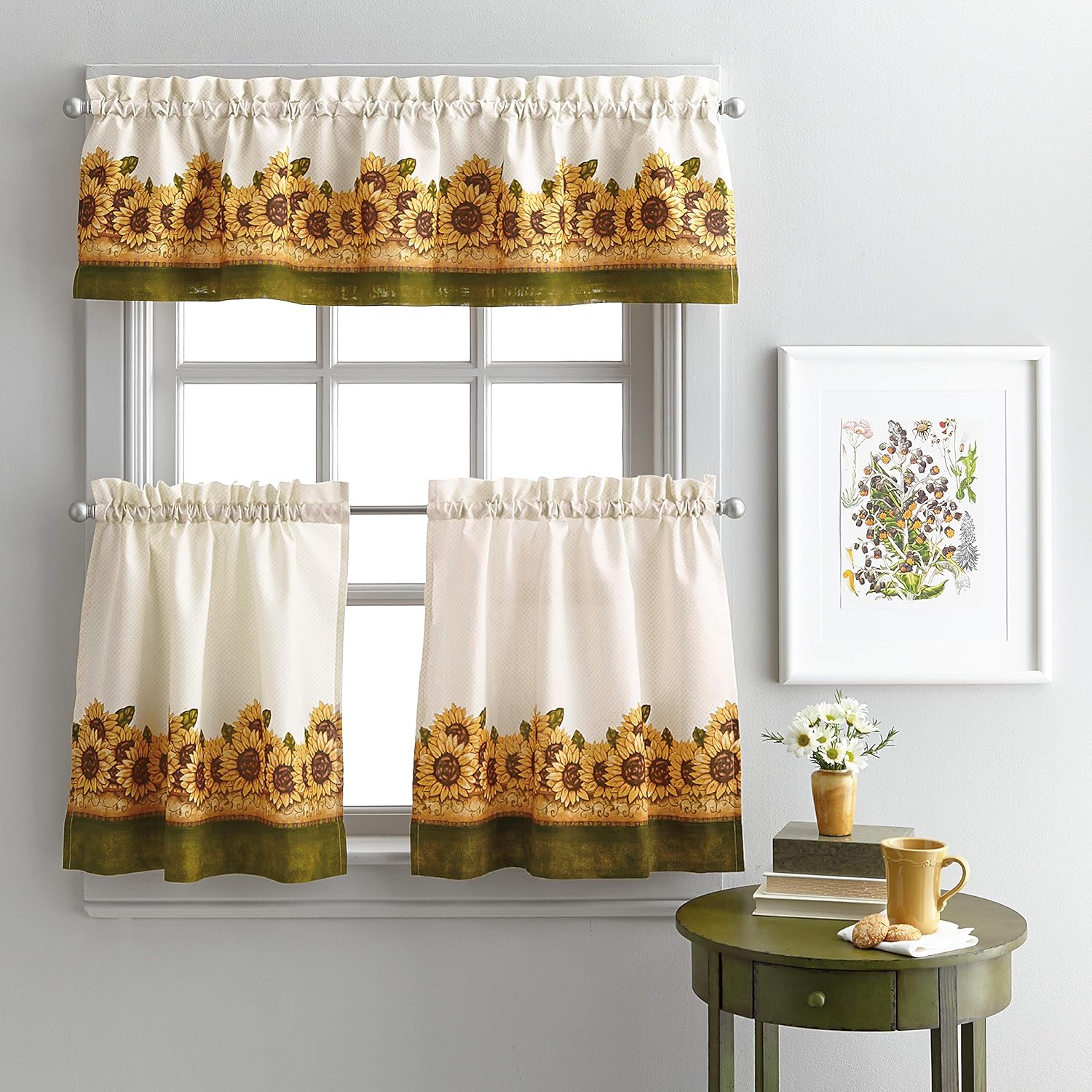 Curtainworks Sunflower Garden Window Kitchen Curtain Tier and Valance, Yellow, 36-Inch Tier Set - Image 3