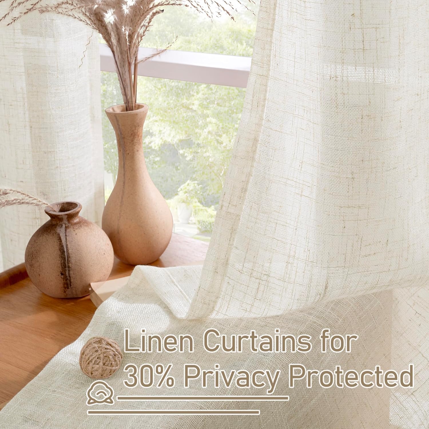 LAMIT 40 Inch Linen Curtains for Kitchen Windows Over Sink, Short Semi Sheer Light Filtering Neutral Curtains Bronze Grommet Panels for Small Windows/Cafe, Cream Ivory, 2 Panels, 34 x 40 Inch - Image 5