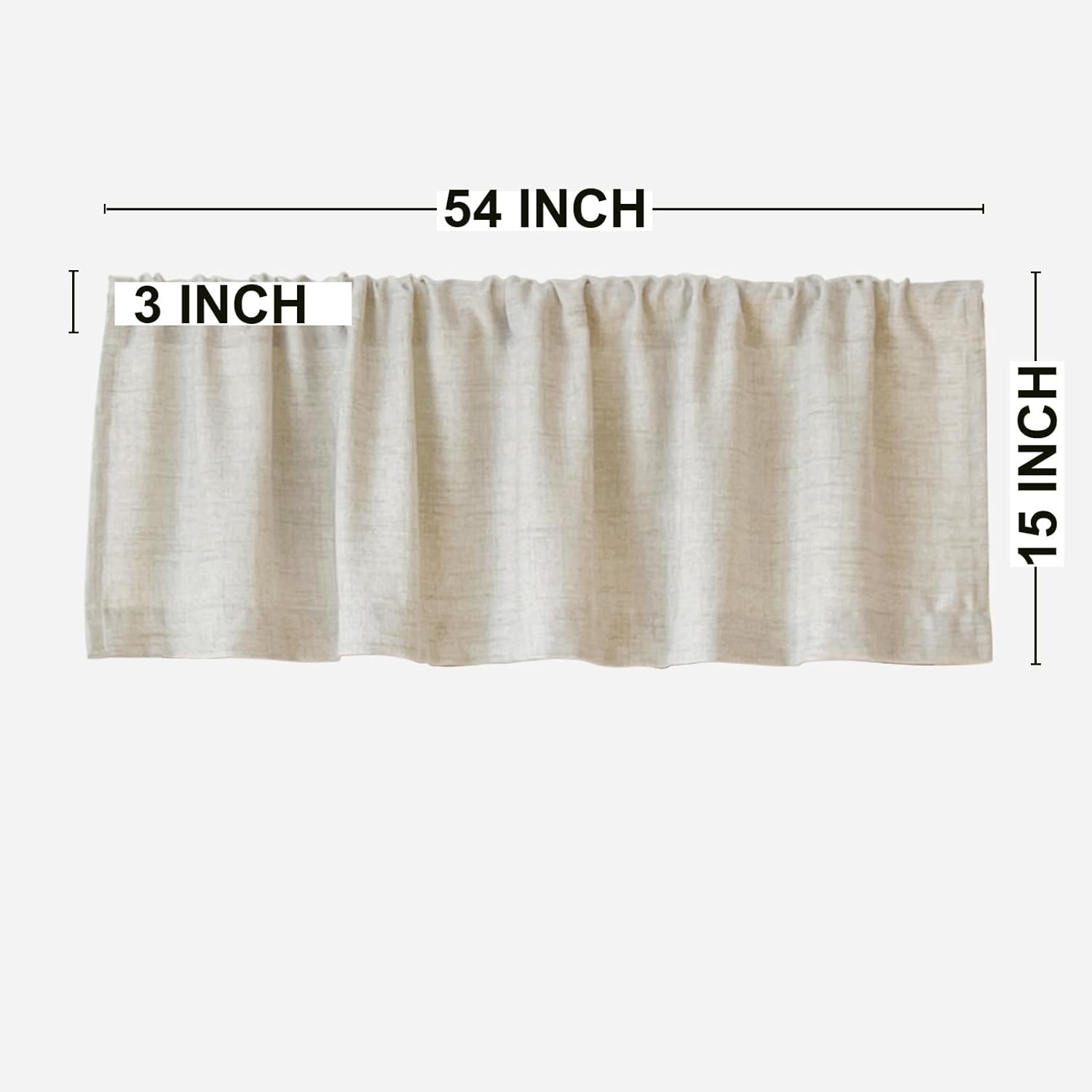 Faux Linen Valance for Windows Kitchen Living Room Valances Rod Pocket Farmhouse Country Rustic Bathroom Small Window Treatment (54x15 inch, Natural)