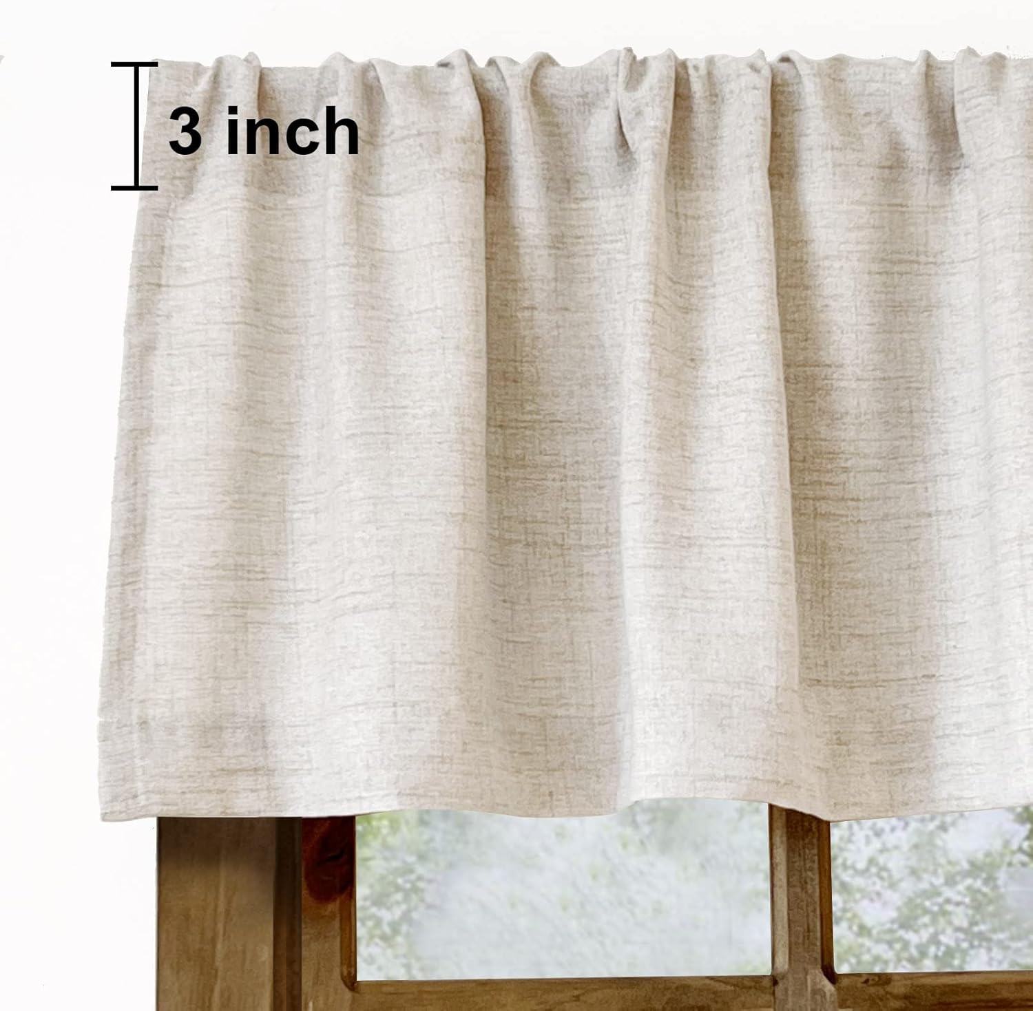 Alternative view of Faux Linen Valance for Windows Kitchen Living Room Valances Rod Pocket Farmhouse Country Rustic Bathroom Small Window Treatment (54x15 inch, Natural)