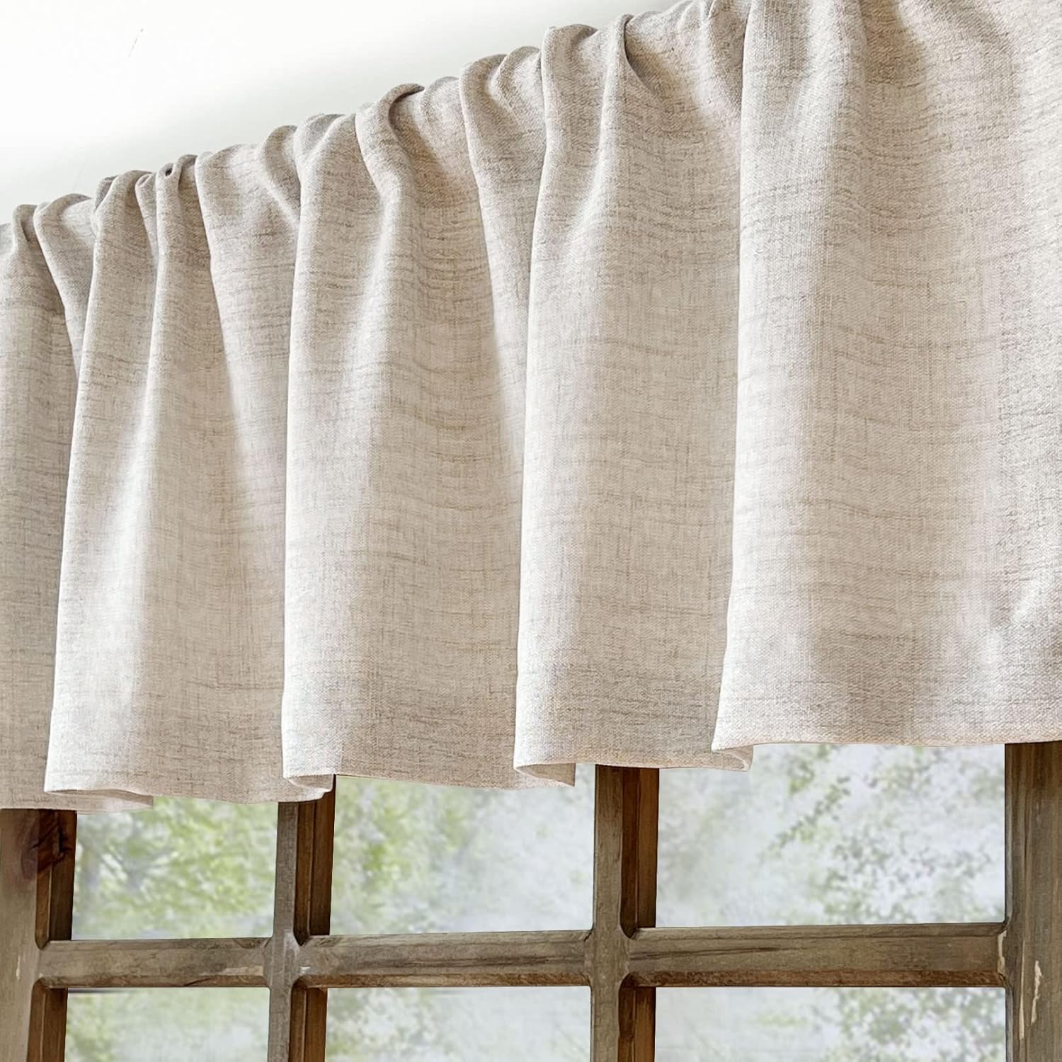 Faux Linen Valance for Windows Kitchen Living Room Valances Rod Pocket Farmhouse Country Rustic Bathroom Small Window Treatment (54x15 inch, Natural) - Image 6
