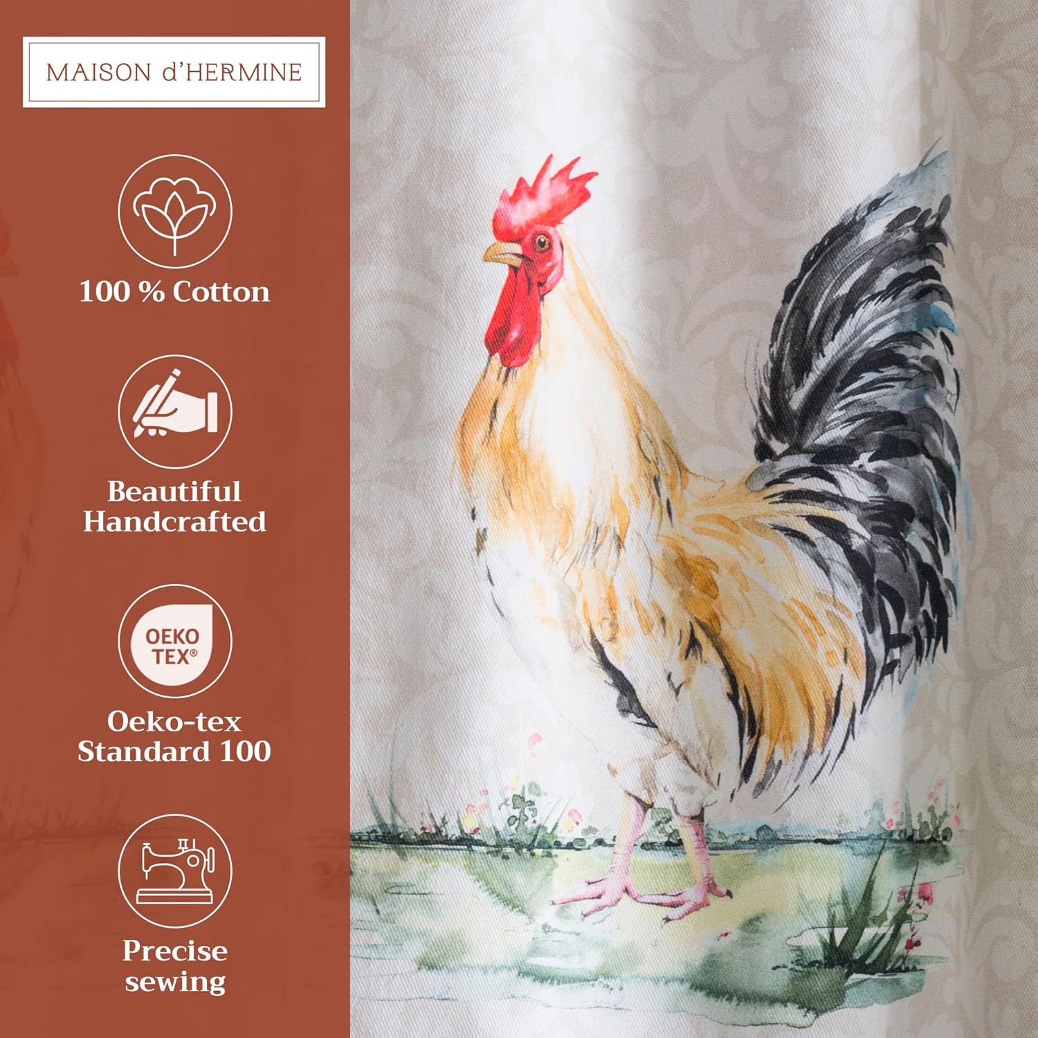 Alternative view of Maison d' Hermine Kitchen Curtains Sets for Windows 100% Cotton Set of Kitchen Curtains Valances for Home [2 Tiers (28"X36") and 1 Valance (56"X18")] Farmhouse, Cafe (Campagne)