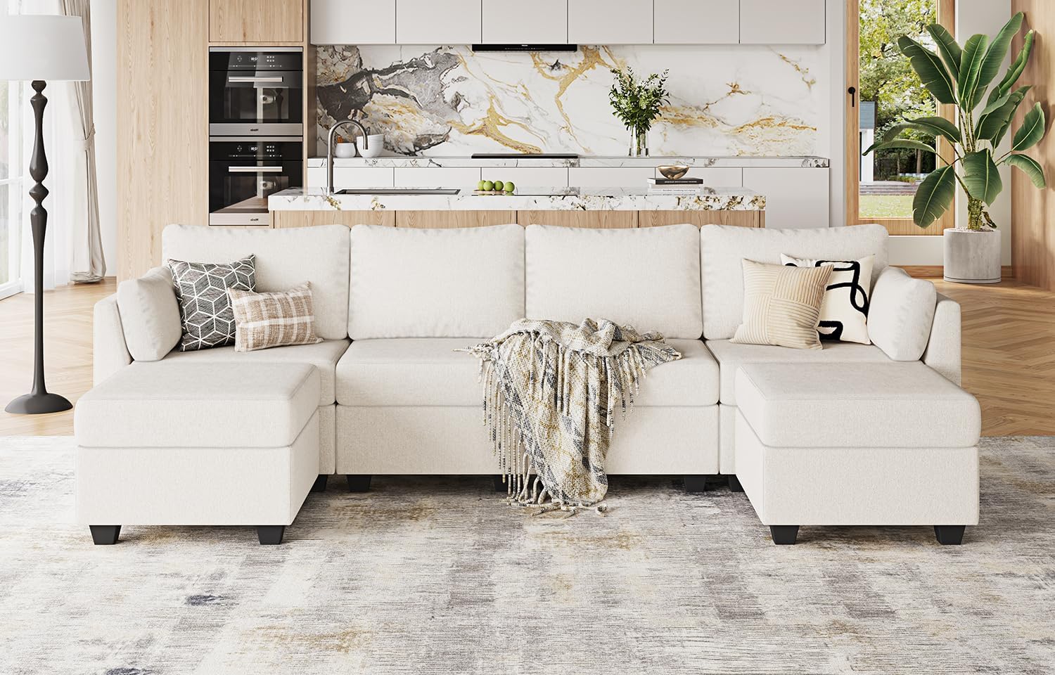 Huatean Home 114.17" Modular Sectional Sofa, 6 Seat Modular Couch with Storage, Memory Foam, Convertible Sectional Couches for Living Room, U Shaped Comfy Modular Sofa with Chaise, Beige