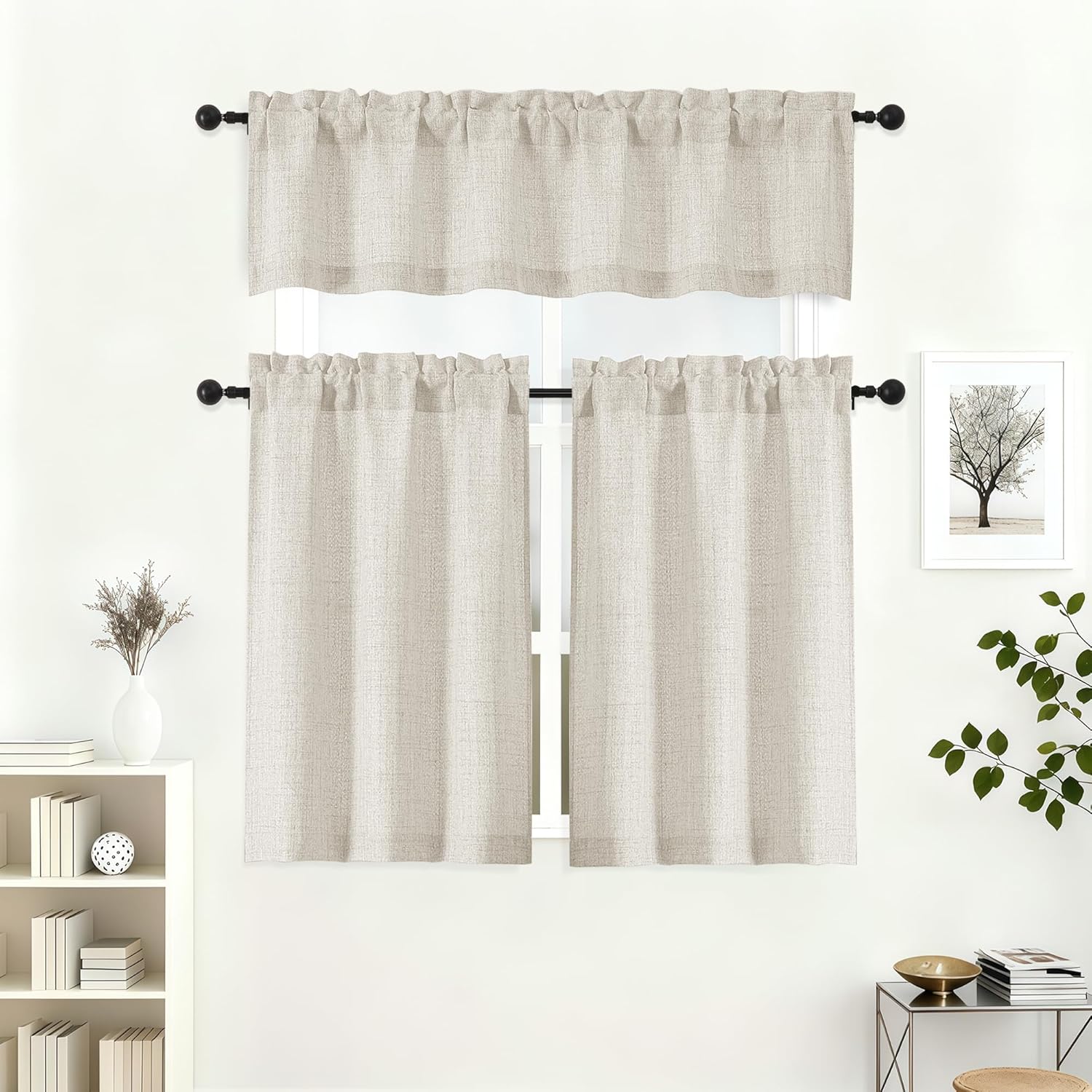 Alternative view of Lecloud Natural Kitchen Curtains 36 Inch Length 2 Pcs, Airy Privacy Light Filtering Short Tiers, Soft Modern Window Drapes for Cafe Bathroom Cabinet RV Camper Basement, Each Panel 30" W x 36" L