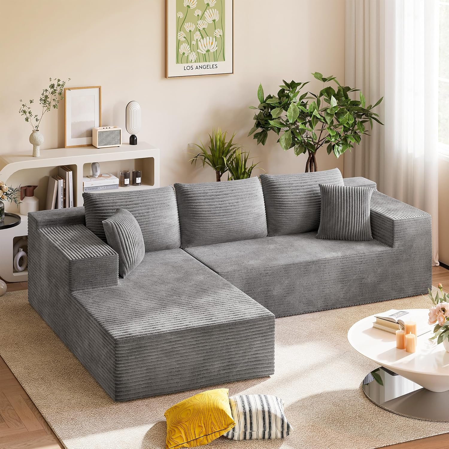Alternative view of Homall 108" Modular Sectional Sofa, Boneless Couch with L-Shape Chaise, Cloud Couch with Deep Seat Upholstered, No Assembly Required for Living Room, Bedroom (Corduroy, Grey)