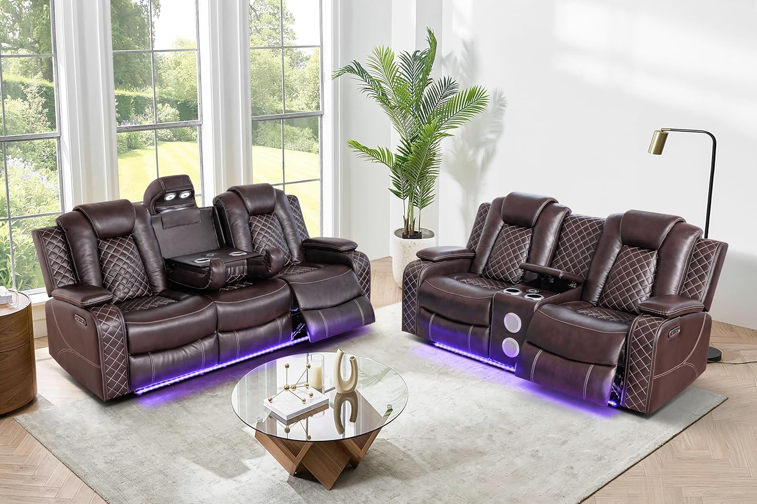 Alternative view of Ball & Cast Power Recliner Sofa Set Leather Reclining Sofa Set Living Room Furniture Set 3PCS Recliner Couch Loveseat & Chair Sets with Coffee Table,Reading Light,Cup Holders for Home Theater Seating