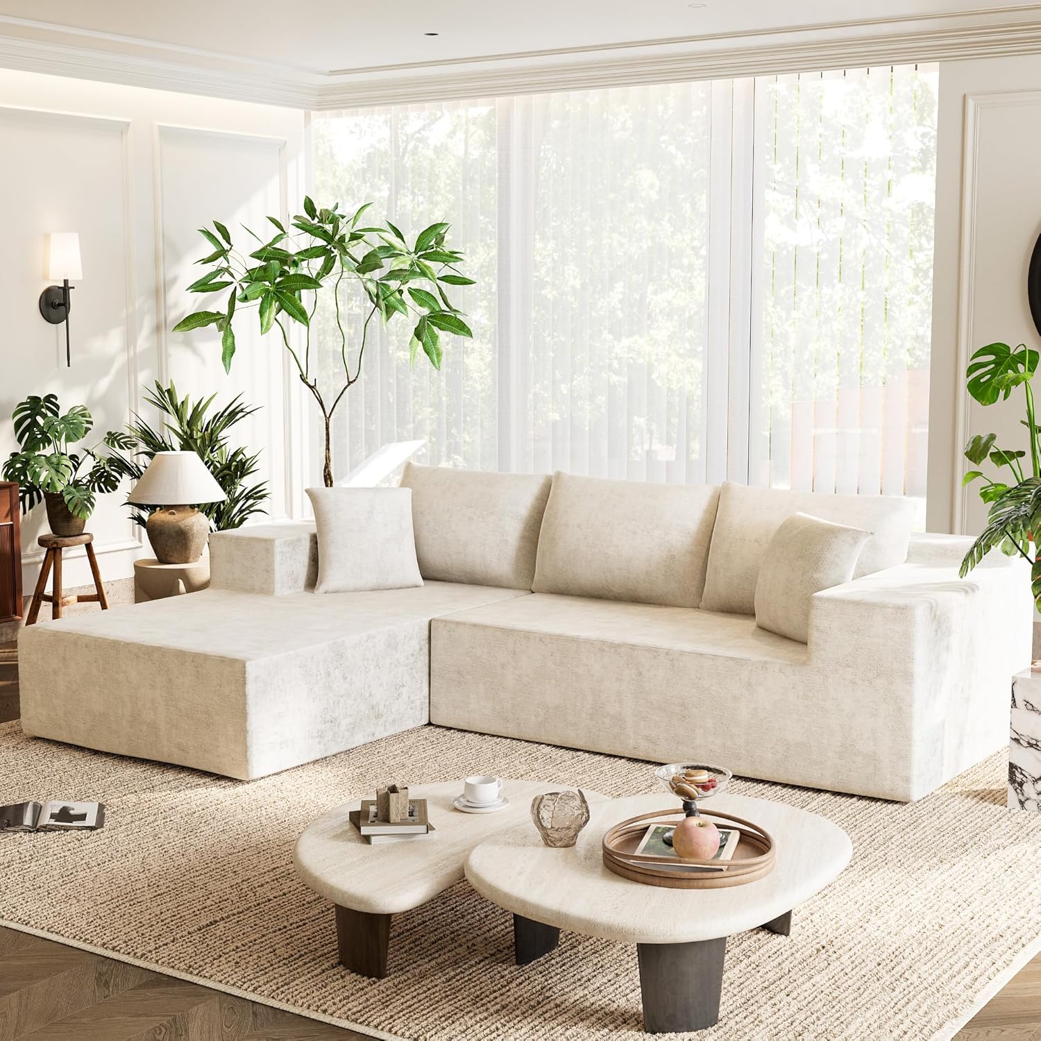 Homall 108" Modular Sectional Sofa, Boneless Couch with L-Shape Chaise, Cloud Couch with Deep Seat Upholstered, No Assembly Required for Living Room, Bedroom (Corduroy, Grey) - Image 9