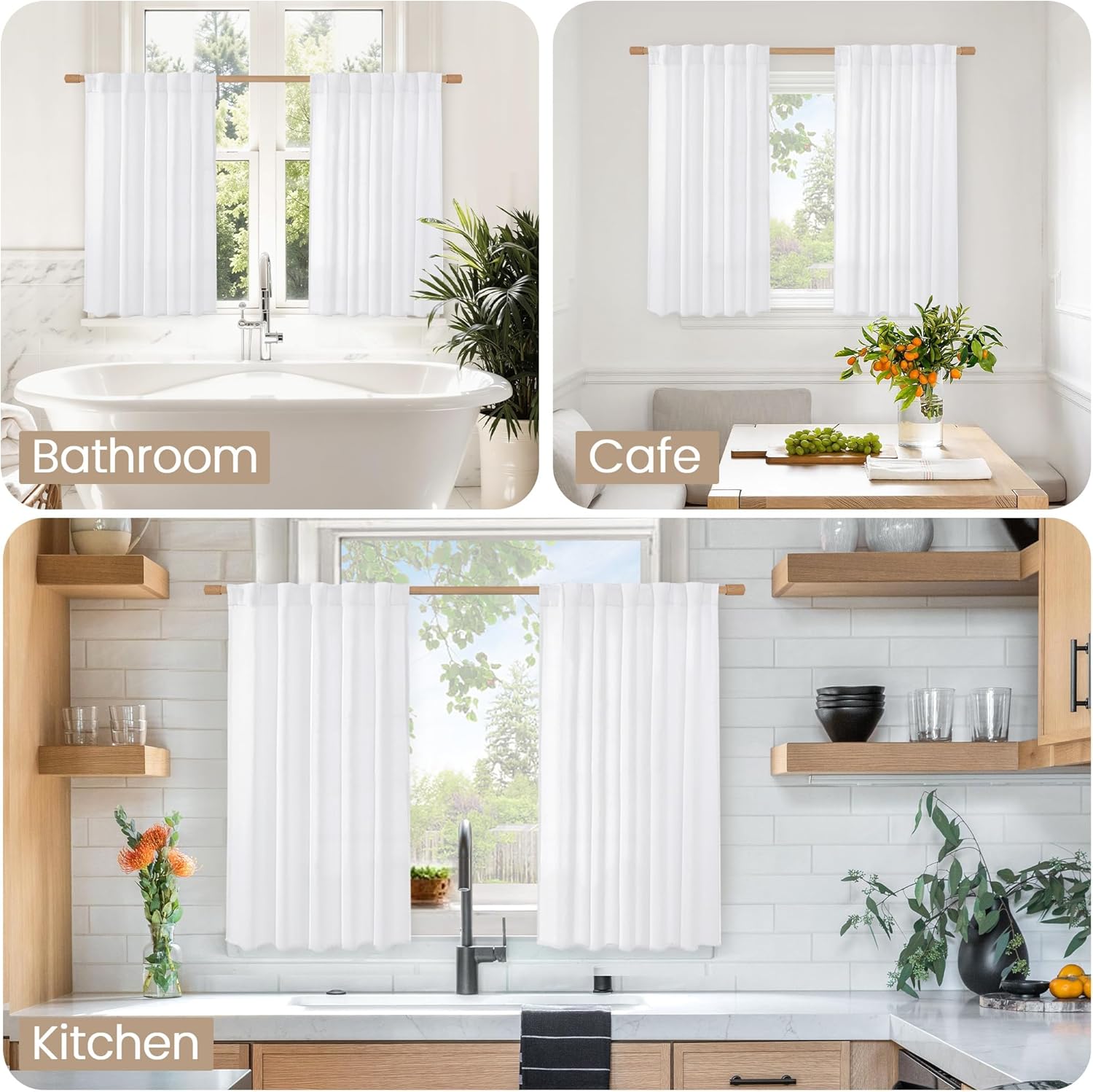 Alternative view of BGment White Linen Kitchen Curtains 40 Inch Length for Short Windows, Semi Sheer Drapes Light Filtering with Rod Pocket and Back Tab for Bathroom Over Sink, 2 Panels Set, 42 X 40 Inch
