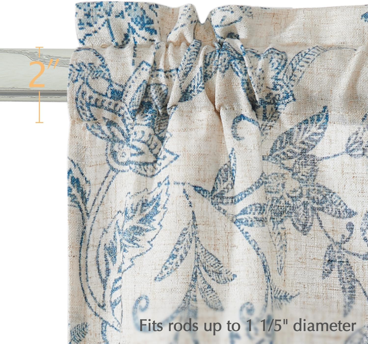 jinchan Floral Kitchen Curtains for Windows 36 Inch Linen Tier Farmhouse Cafe Curtains Country Botanic Small Window Rod Pocket Rustic Flax for Laundry Bathroom RV 2 Panels Blue on Beige - Image 3
