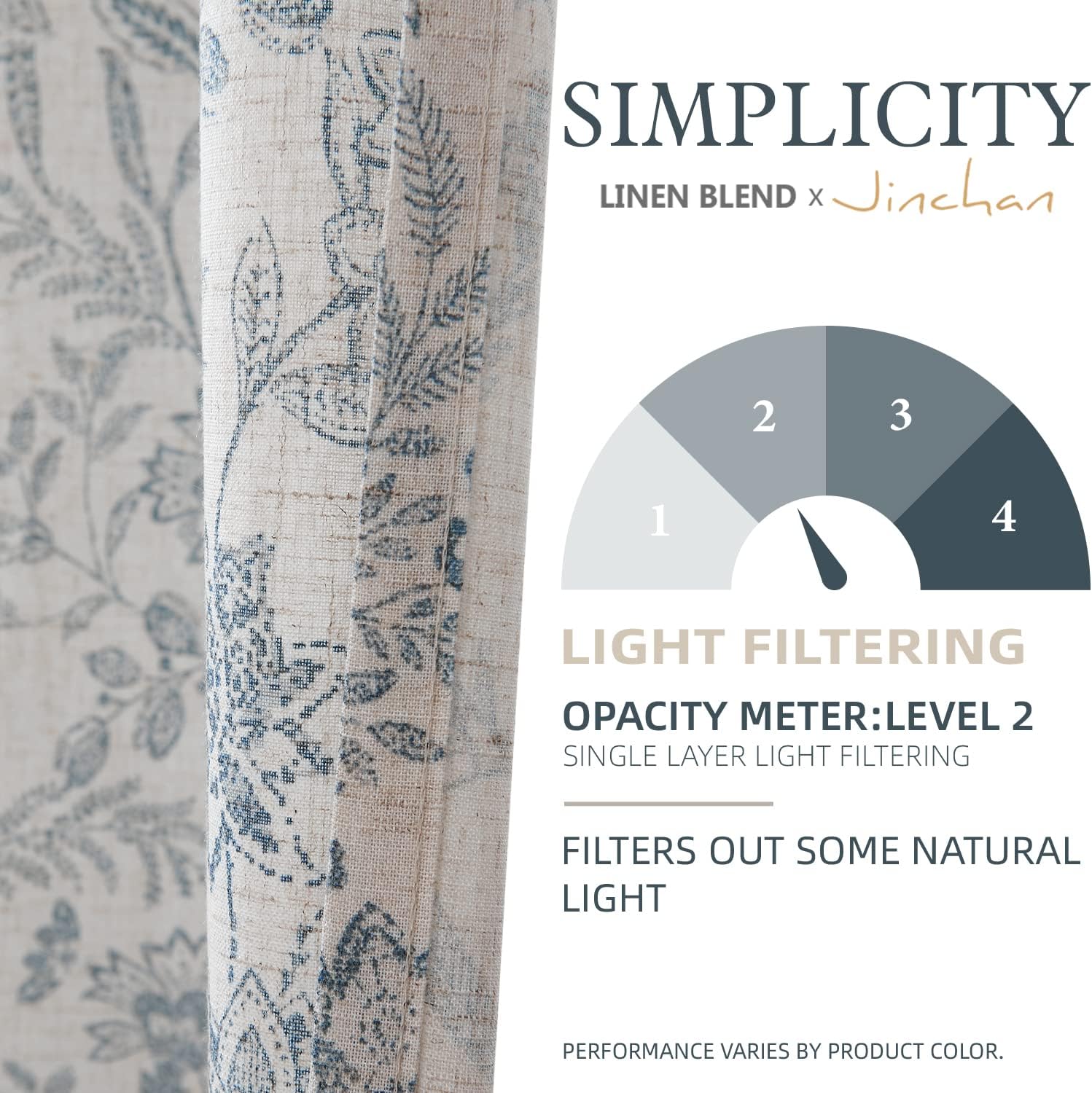 jinchan Floral Kitchen Curtains for Windows 36 Inch Linen Tier Farmhouse Cafe Curtains Country Botanic Small Window Rod Pocket Rustic Flax for Laundry Bathroom RV 2 Panels Blue on Beige - Image 6