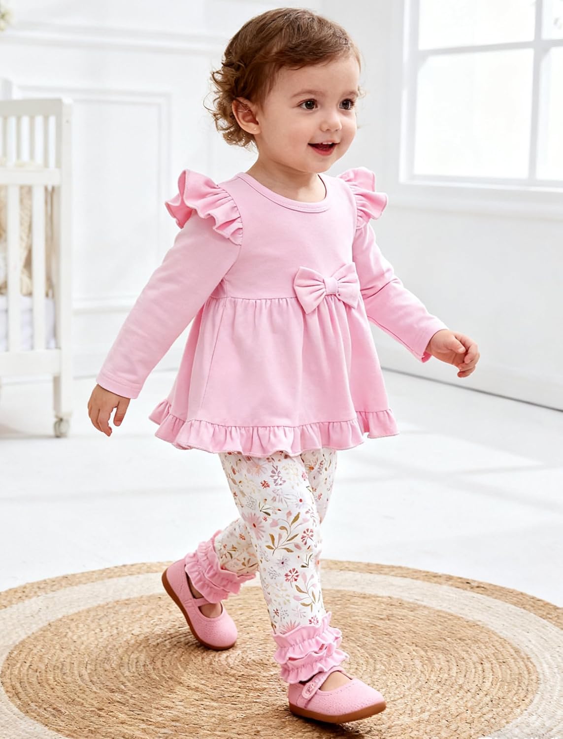 Gademacue Baby Girl Clothes Toddler Girl Outfits Ruffle Long Sleeve Top and Floral Pants Set Fall Winter Clothes