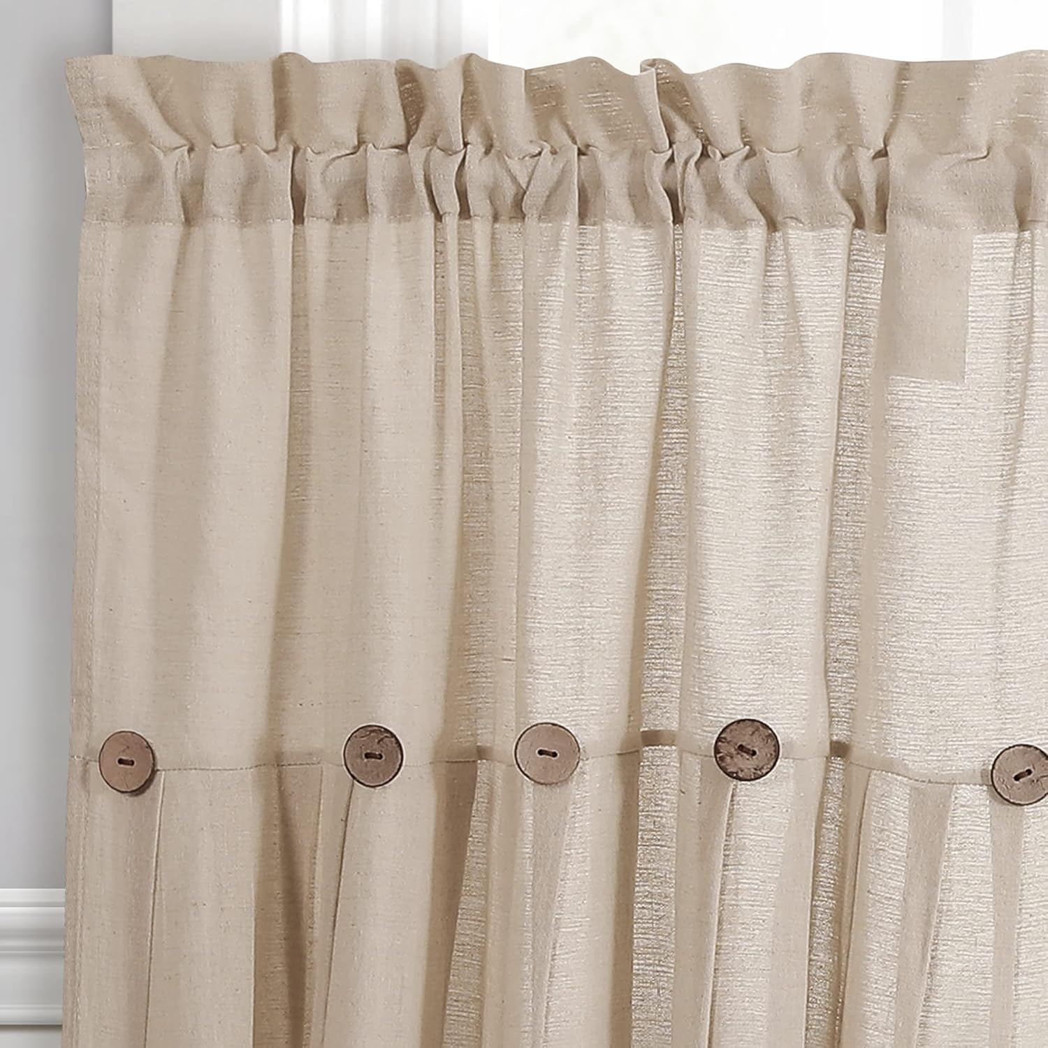Alternative view of Lush Decor Linen Button Farmhouse Kitchen Curtains Tier Set 29"W x 36"L Dark Linen - Linen Cafe Curtains Farmhouse - Modern Farmhouse Decor