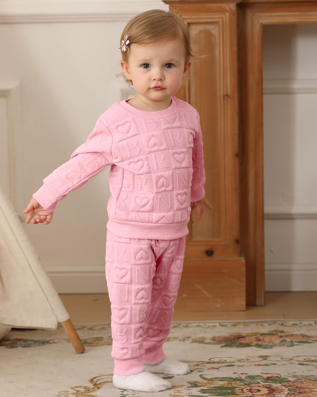 Jecson Toddler Baby Girl Clothes: Soft Warm Outfits Set Quilted Heart Sweatshirt & Pants Cute Fall Winter Home Out 2Pcs 3M-4T