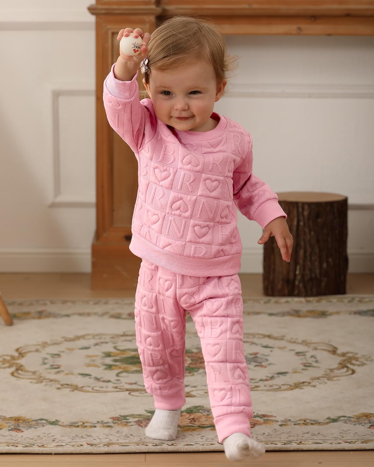 Alternative view of Jecson Toddler Baby Girl Clothes: Soft Warm Outfits Set Quilted Heart Sweatshirt & Pants Cute Fall Winter Home Out 2Pcs 3M-4T