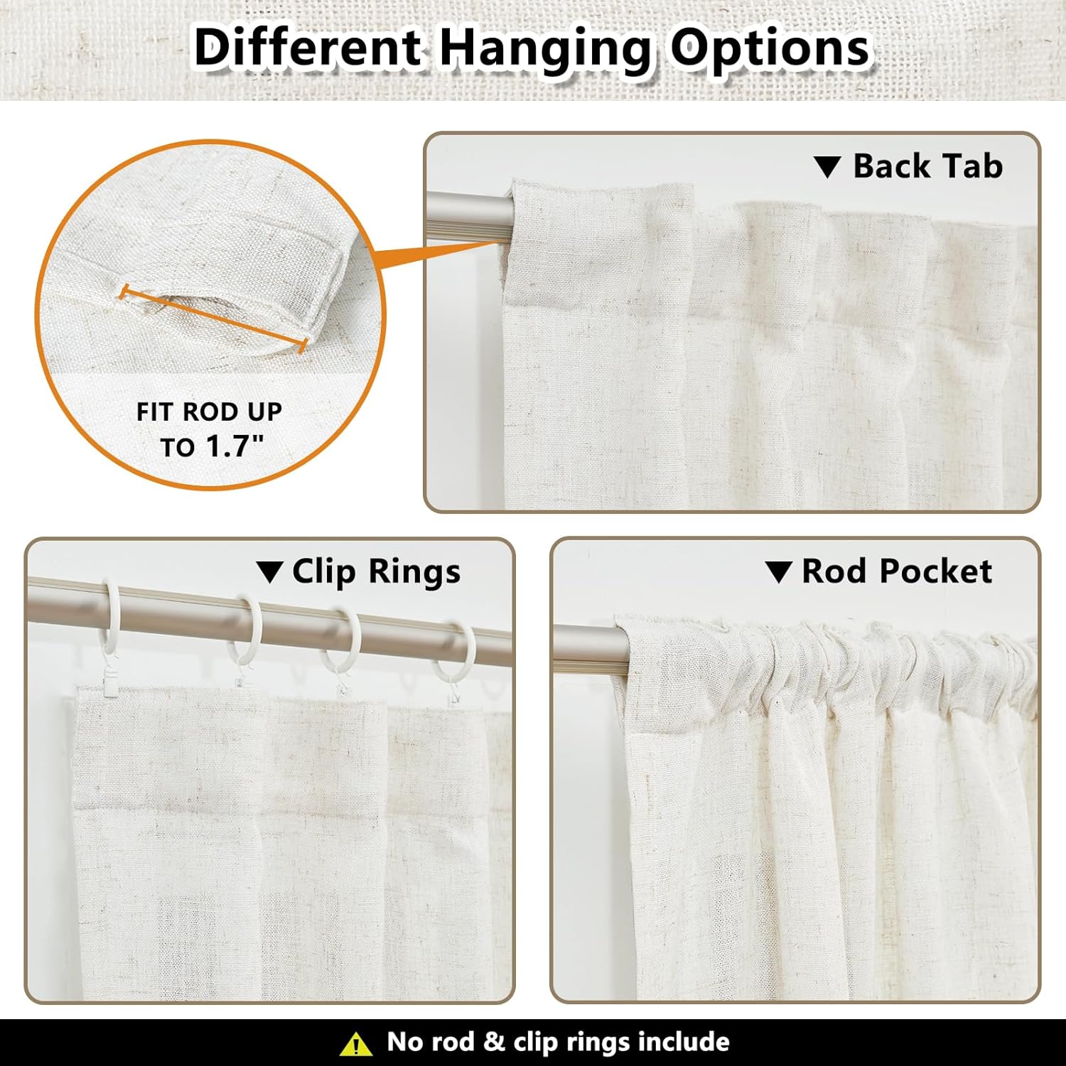 Alternative view of MYSKY HOME Linen Curtains for Living Room, Natural Semi Sheer Curtains & Drapes 84 inches Length 2 Panels Set Farmhouse Country Boho Style Back Tab Draperies for Sliding Glass Door, 50" Wide, Linen