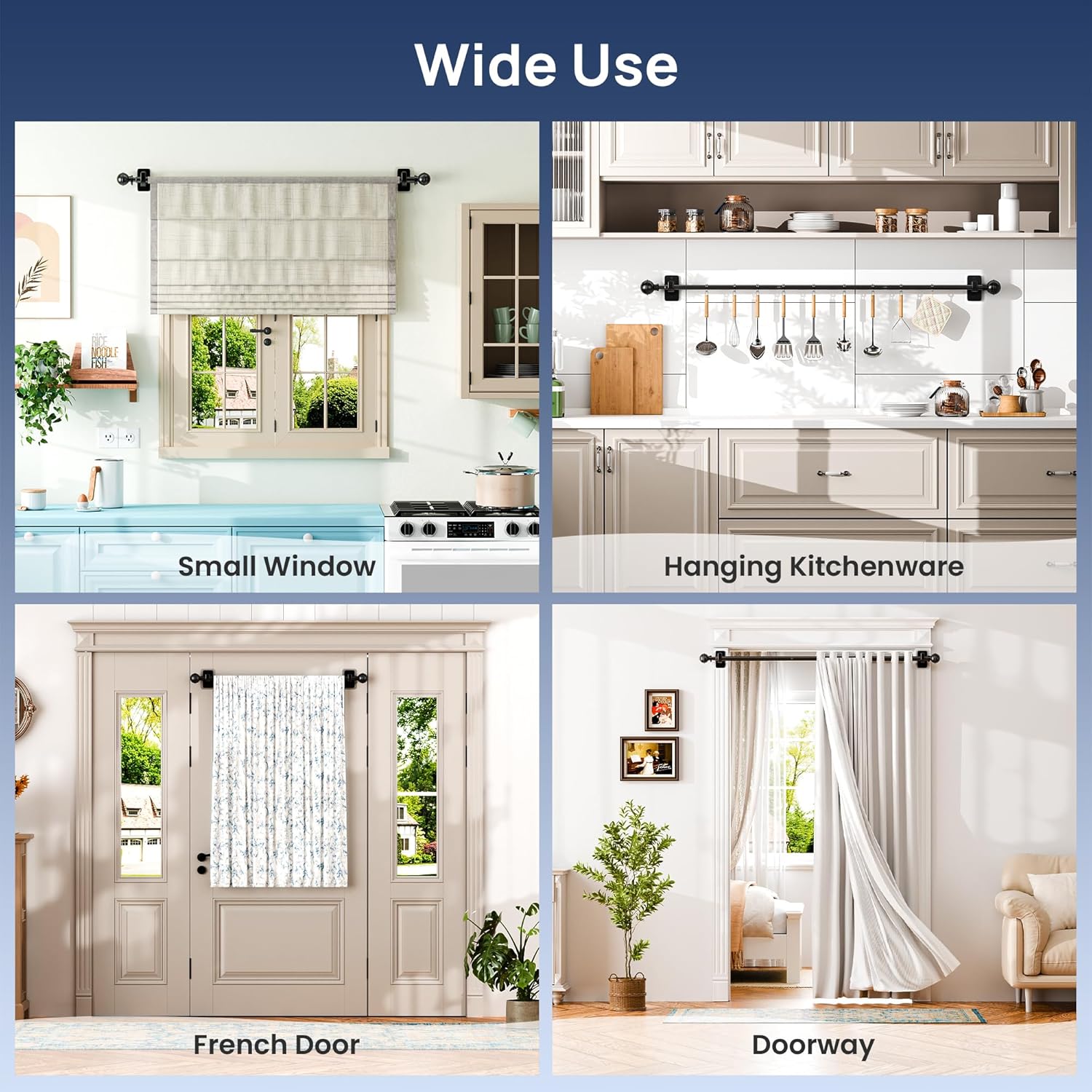 ENJOYBASICS No Drill Curtain Rods for Window 28 to 47 Inches, 5/8 Inch Diameter Renter Friendly Drapery Rod with Adhesive Brackets without Drilling, Adjustable from 27 to 52 Inches, Black - Image 5