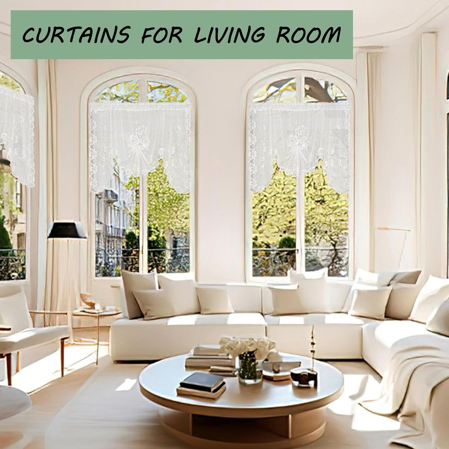 Jayla White Semi-Sheer Floral Lace Curtain Swag for Kitchen Half Window Bathroom Decoration Rod Pocket,59 x 39 Inch, 1 Panel