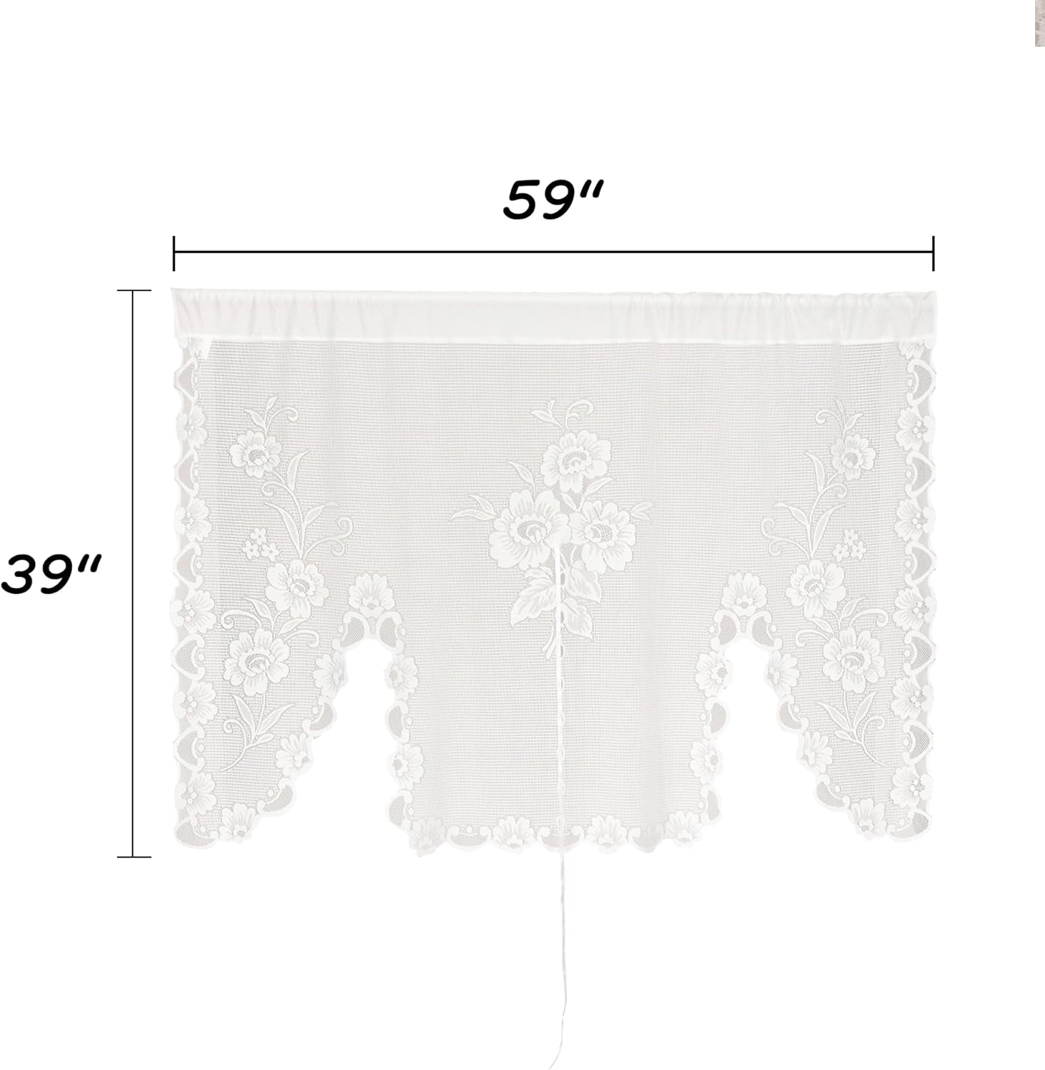 Alternative view of Jayla White Semi-Sheer Floral Lace Curtain Swag for Kitchen Half Window Bathroom Decoration Rod Pocket,59 x 39 Inch, 1 Panel