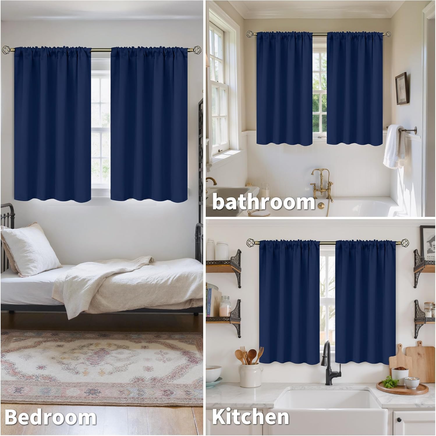 Alternative view of BGment Blackout Curtains for Bedroom 45 Inch Length - Room Darkening Drapes Thermal Insulated with Rod Pocket for Short Living Room Kitchen Bathroom Window, 42 x 45 Inch, 2 Panels, Navy Blue