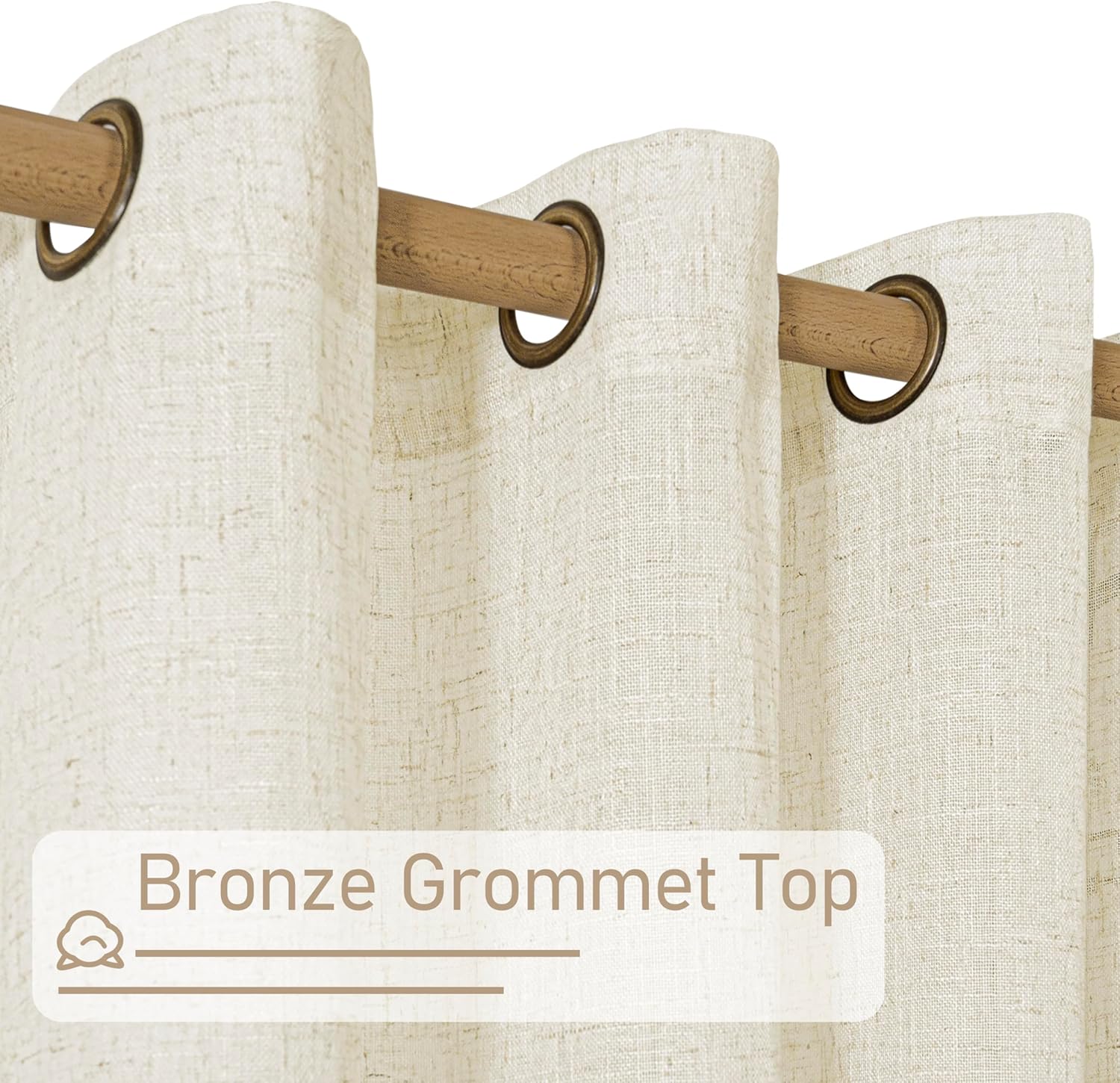 Alternative view of LAMIT 40 Inch Linen Curtains for Kitchen Windows Over Sink, Short Semi Sheer Light Filtering Neutral Curtains Bronze Grommet Panels for Small Windows/Cafe, Cream Ivory, 2 Panels, 34 x 40 Inch