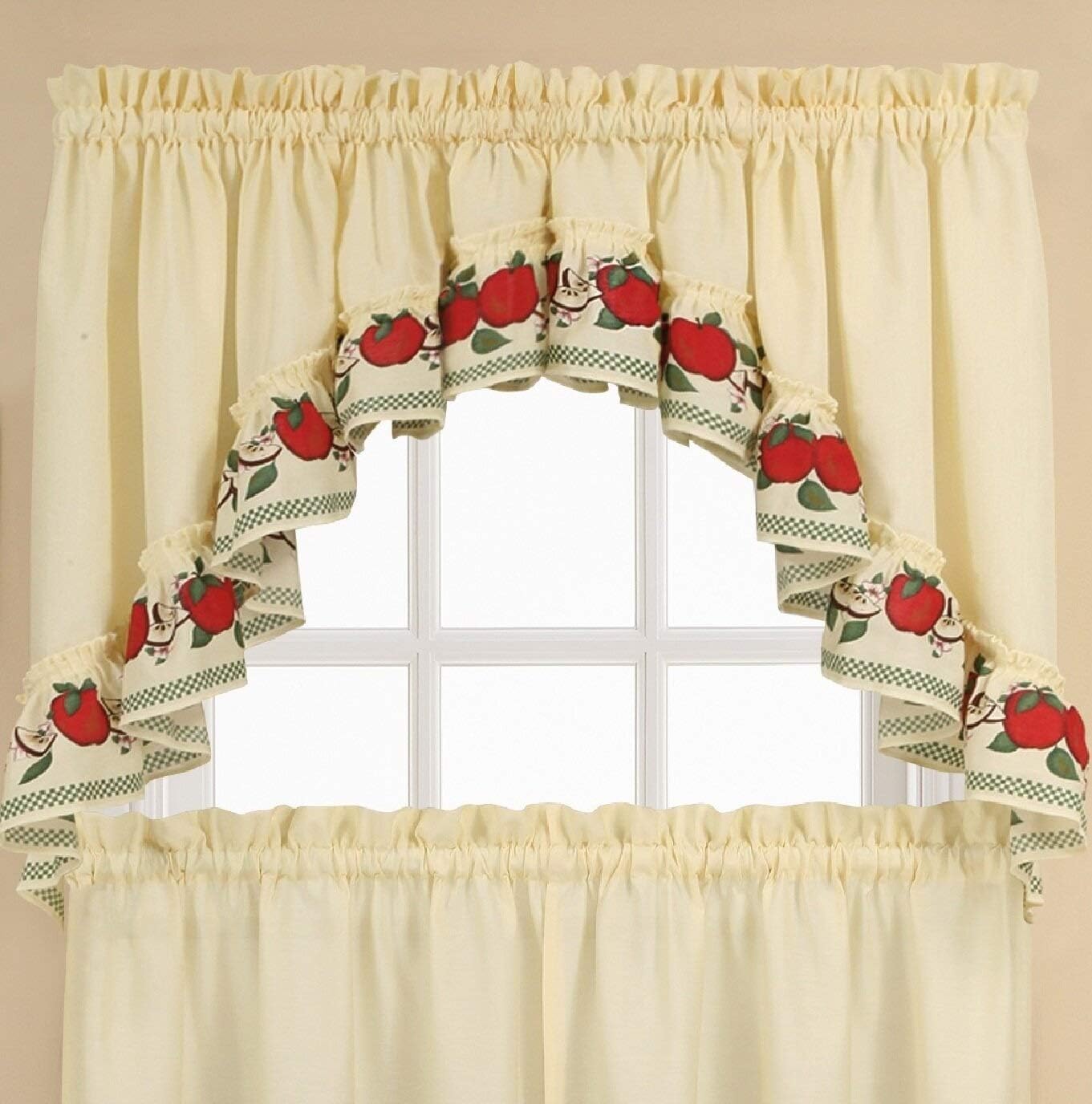 Alternative view of CHF Red Delicious Country Apples 3-Piece Window Curtain Tier Set, Ivory, 56-Inch X 36-Inch Multi