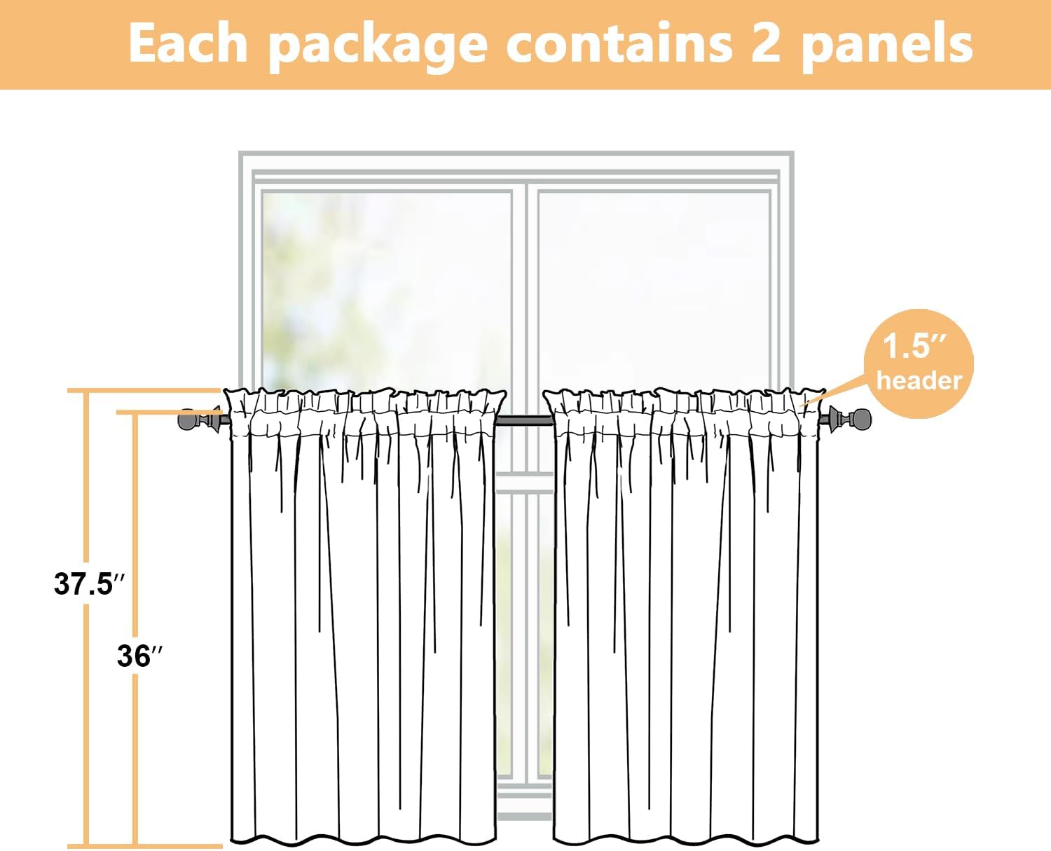 WelvetBLK Linen Kitchen Curtains 36 Inch Length 2 Panels, Light Filtering Farmhouse Faux Linen Textured Short Curtains for Windows, Small Curtain Tier for Cafe Cabinet Bathroom RV Camper, 30Wx36L Inch