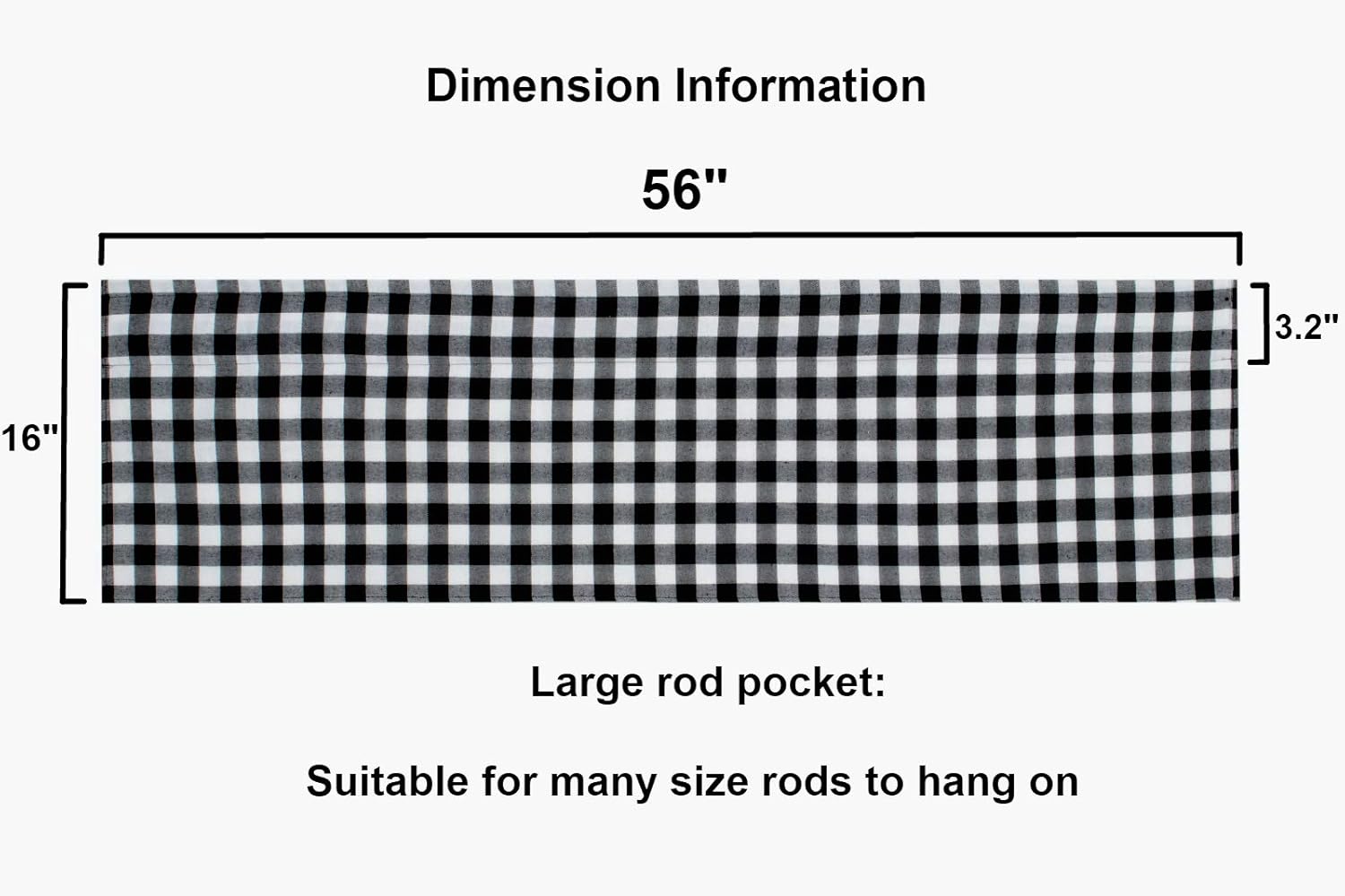 WOSIBO 2 Pack Buffalo Check Plaid Window Valances White and Black Farmhouse Design Window Treatment Decor Curtains Rod Pocket Valances for Kitchen/Living Room 16" x 56"