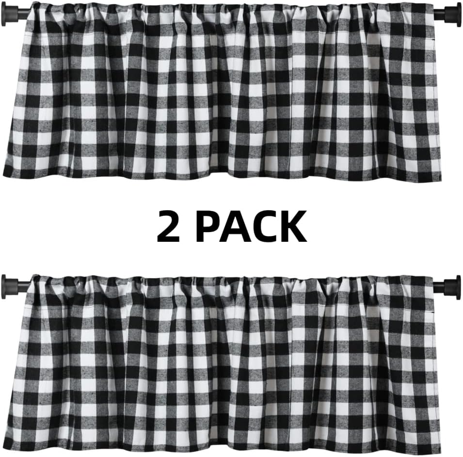 Alternative view of WOSIBO 2 Pack Buffalo Check Plaid Window Valances White and Black Farmhouse Design Window Treatment Decor Curtains Rod Pocket Valances for Kitchen/Living Room 16" x 56"