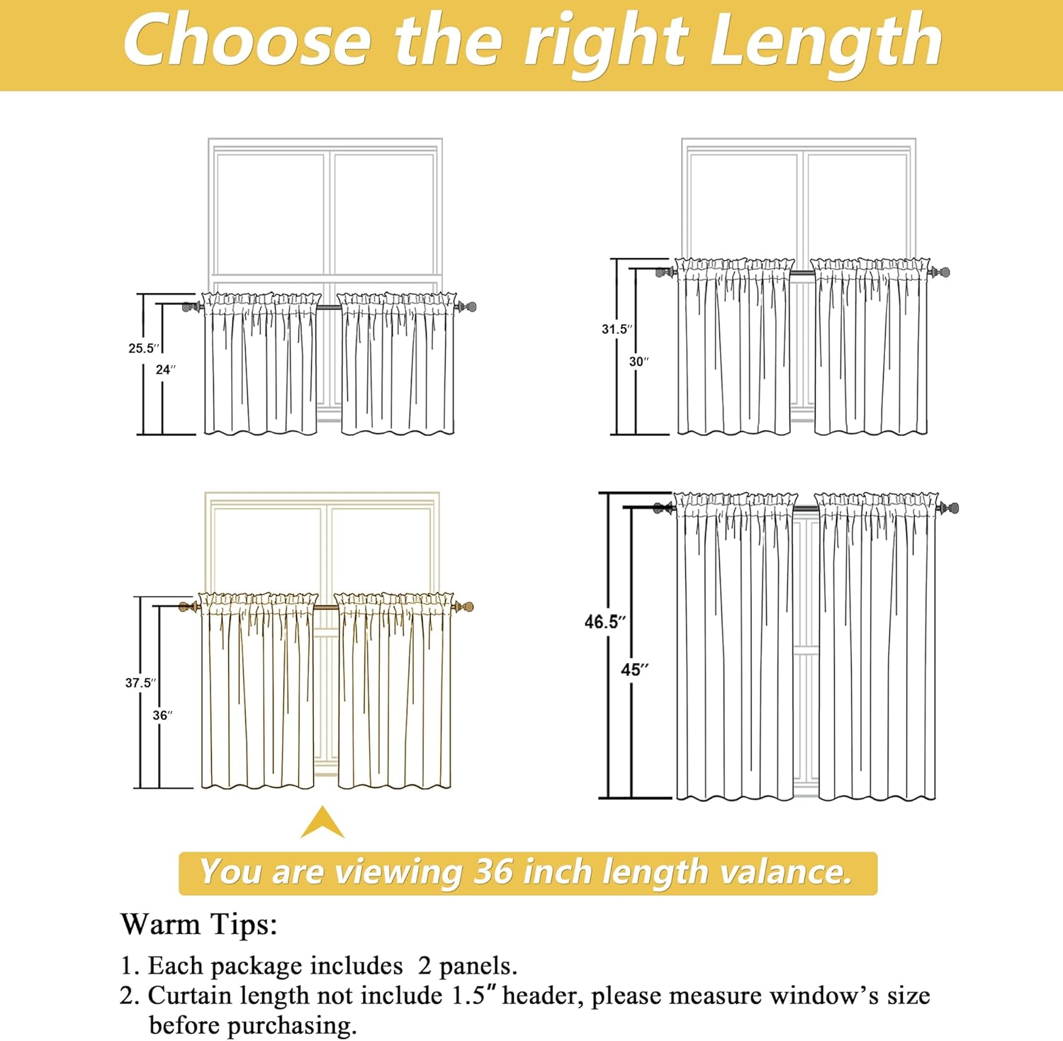 OWENIE Linen Cafe Curtains 36 Inch Length 2 Panels Set, Light Filtering Textured Short Kitchen Curtains Over Sink, Small Window Curtain Tier for Cabinet Bathroom RV Camper Basement, 30" W by 36" L