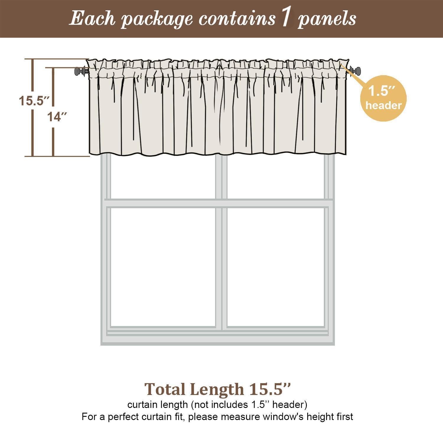 Chyhomenyc Valance for Windows, Light Filtering Faux Linen Slub Textured Small Kitchen Valance, Rod Pocket Top Window Short Curtain for Bathroom Basement Farmhouse, 60Wx14L Inch, Linen Color
